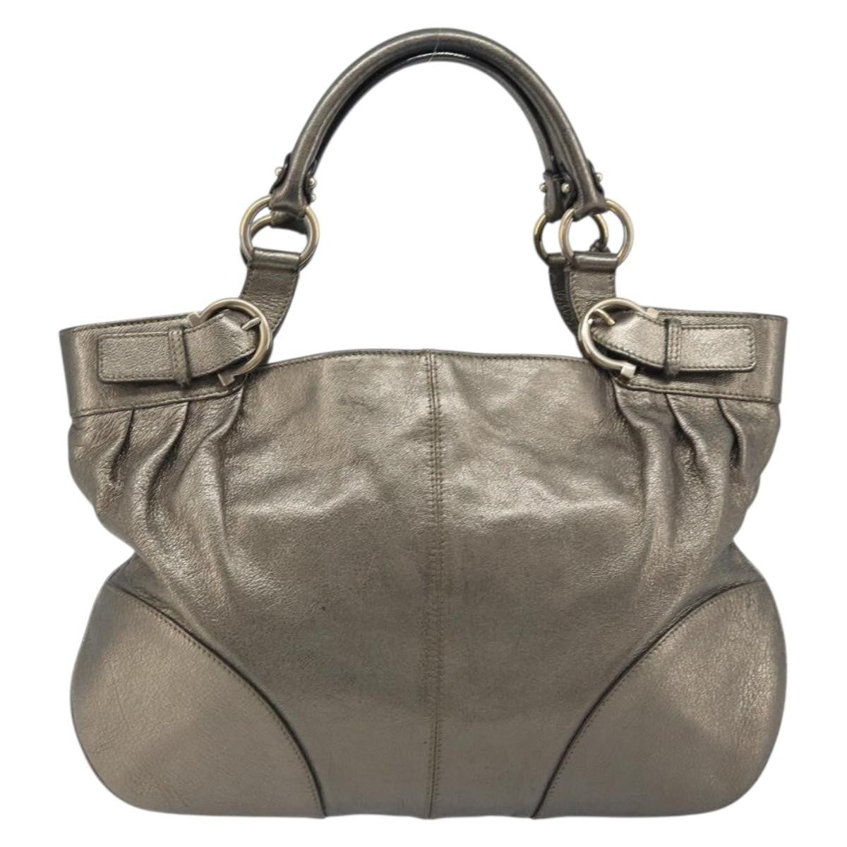 Salvatore Ferragamo Gancini Leather Gold Leather Handbag (Pre-Owned)