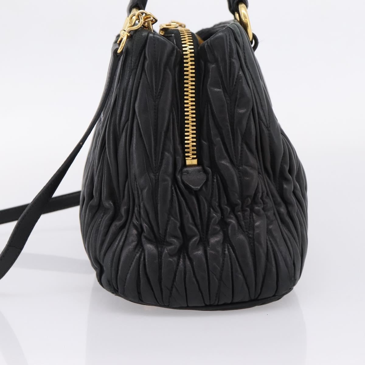 Miu Miu Madras Bowler Matelasse Leather Black Leather Handbag (Pre-Owned)