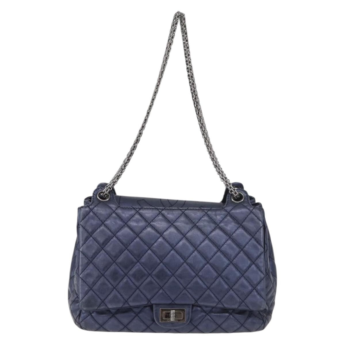 Chanel Accordion Reissue Flap Quilted Calfskin Blue Leather Shoulder Bag Bag (Pre-Owned)