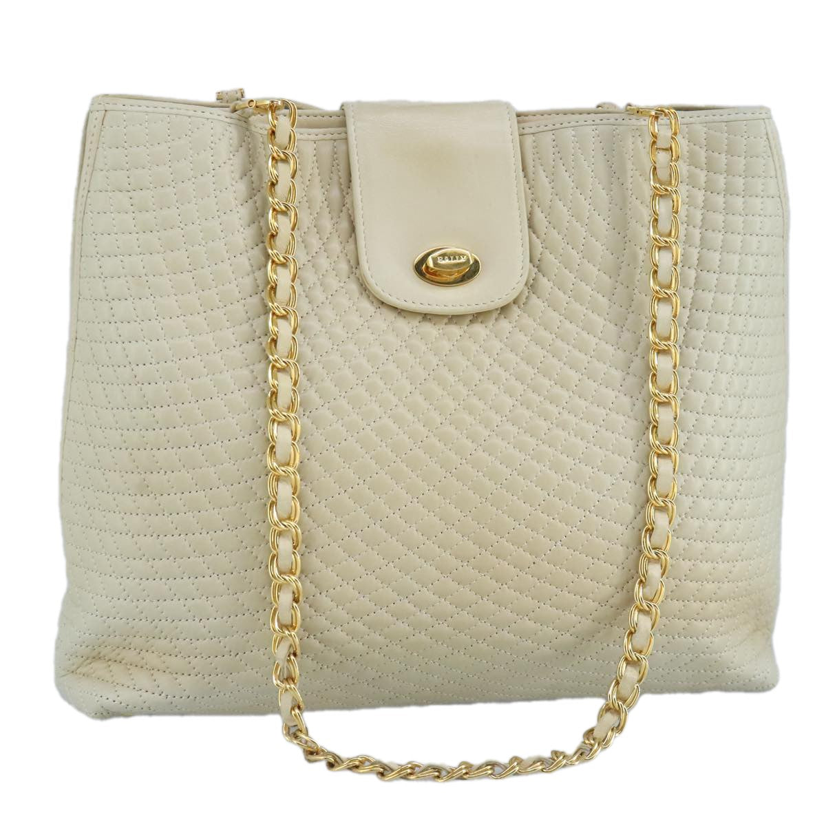 Bally Vintage Quilted Leather Beige Leather Shoulder Bag Bag (Pre-Owned)