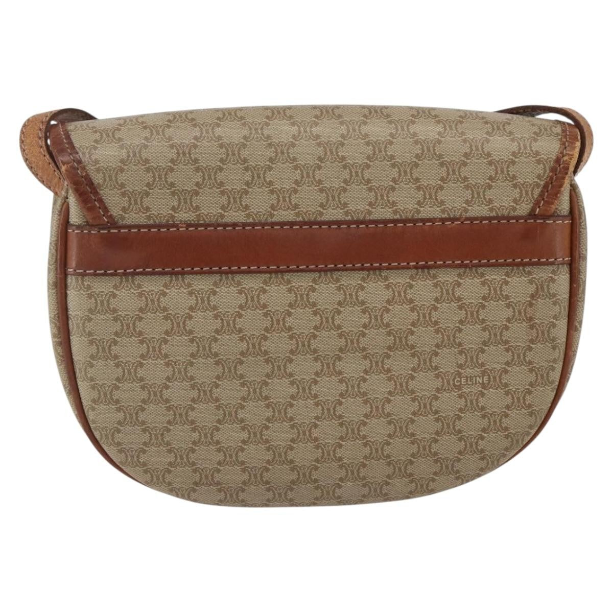 Celine Vintage Macadam Circle Logo Canvas And Leather Beige Canvas Shoulder Bag Bag (Pre-Owned)