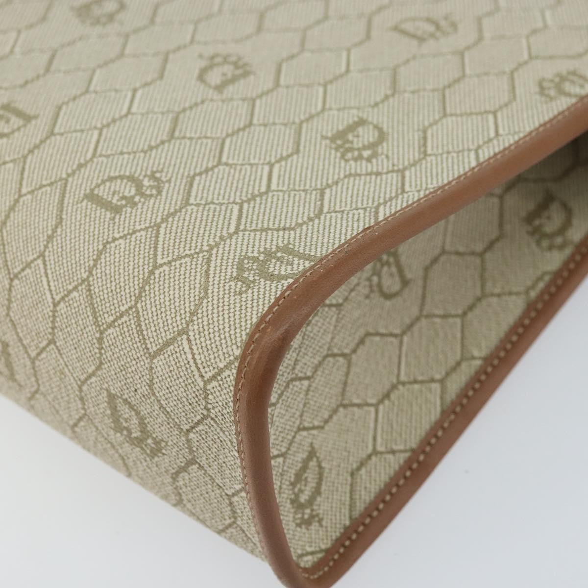 Christian Dior Vintage Honeycomb Zip Canvas And Leather Beige Canvas Clutche & Pouche Bag (Pre-Owned)