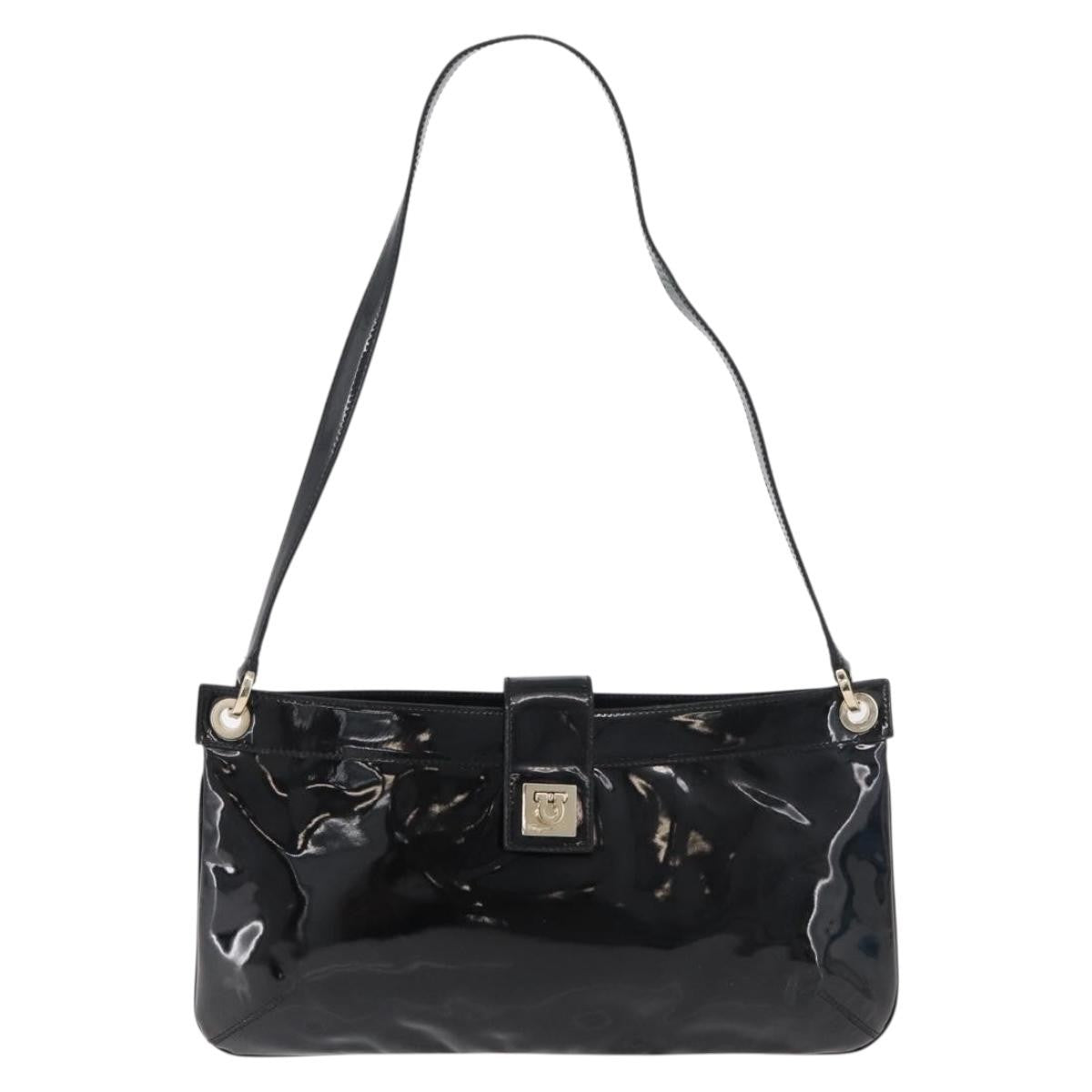Salvatore Ferragamo Gancini Patent Leather Black Patent_Leather Shoulder Bag Bag (Pre-Owned)