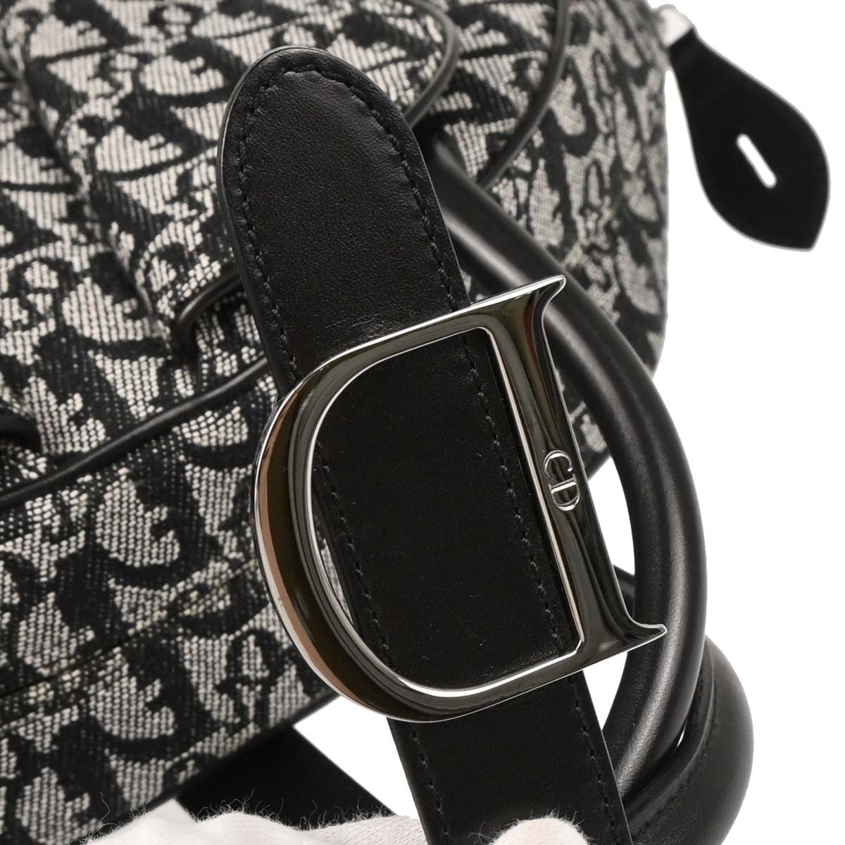 Christian Dior Vintage Saddle Bowler Diorissimo Canvas Black Canvas Handbag (Pre-Owned)