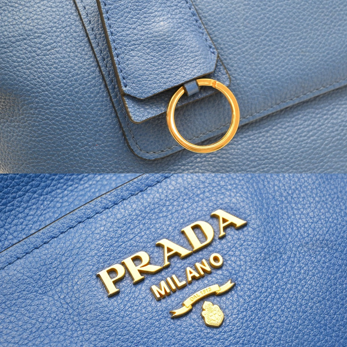 Prada Front Pocket Shopping Vitello Daino Blue Leather Tote Bag Bag (Pre-Owned)