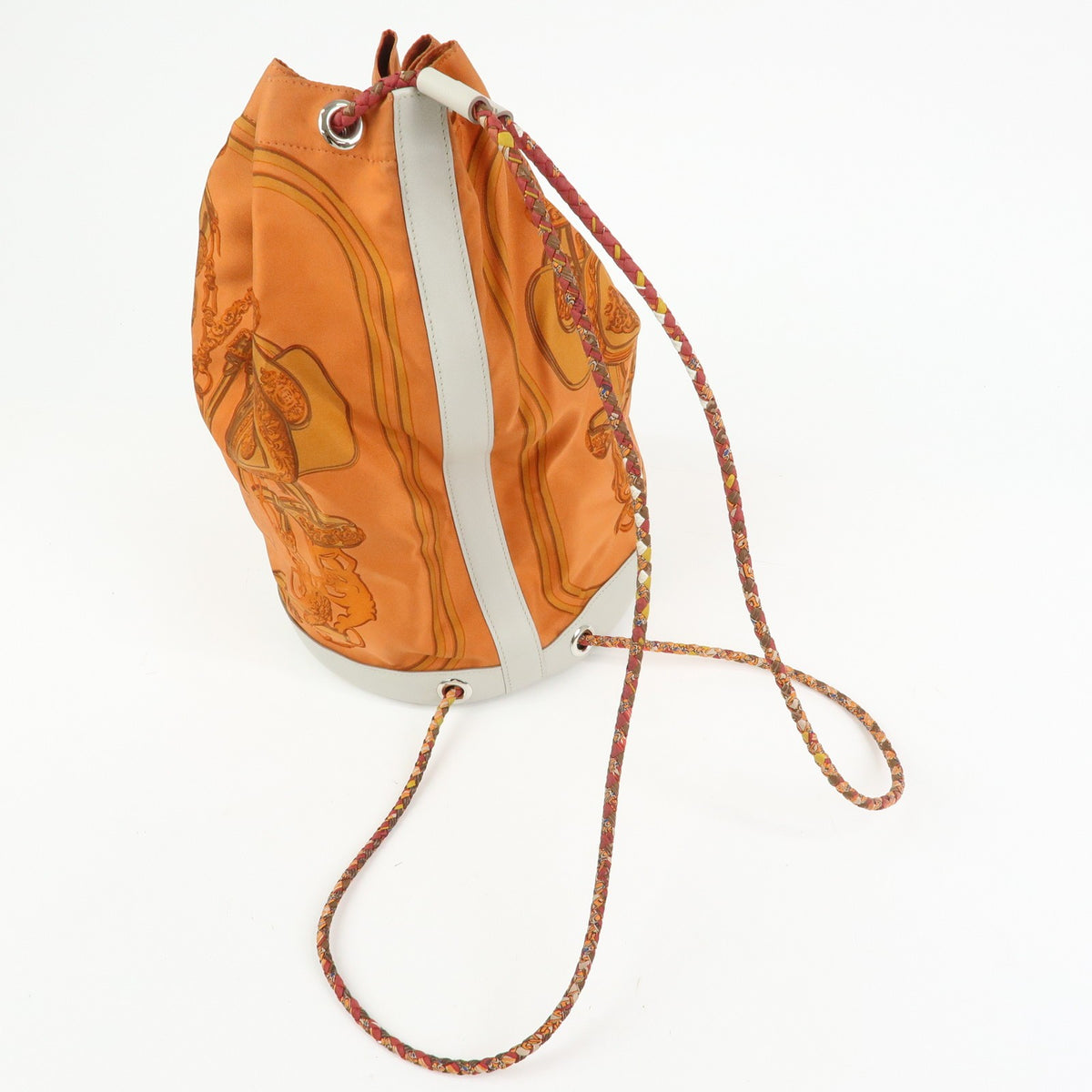 Hermes Soie Cool Printed Silk And Calfskin Orange Silk Handbag (Pre-Owned)