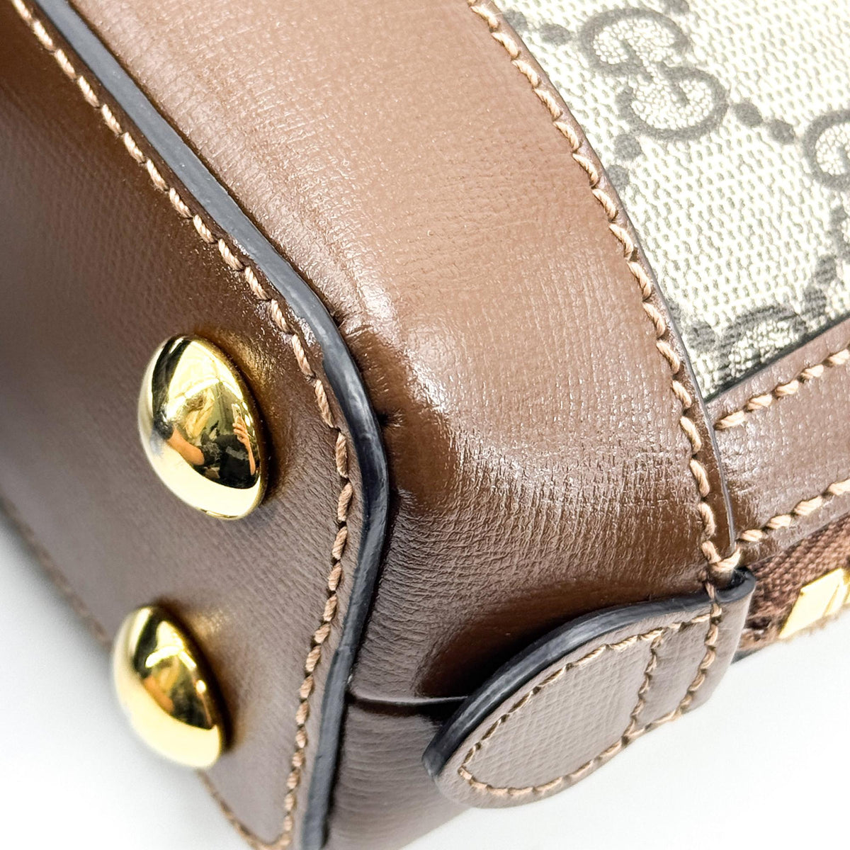 Gucci Horsebit 1955 Top Handle Gg Coated Canvas With Leather Brown Canvas Handbag (Pre-Owned)
