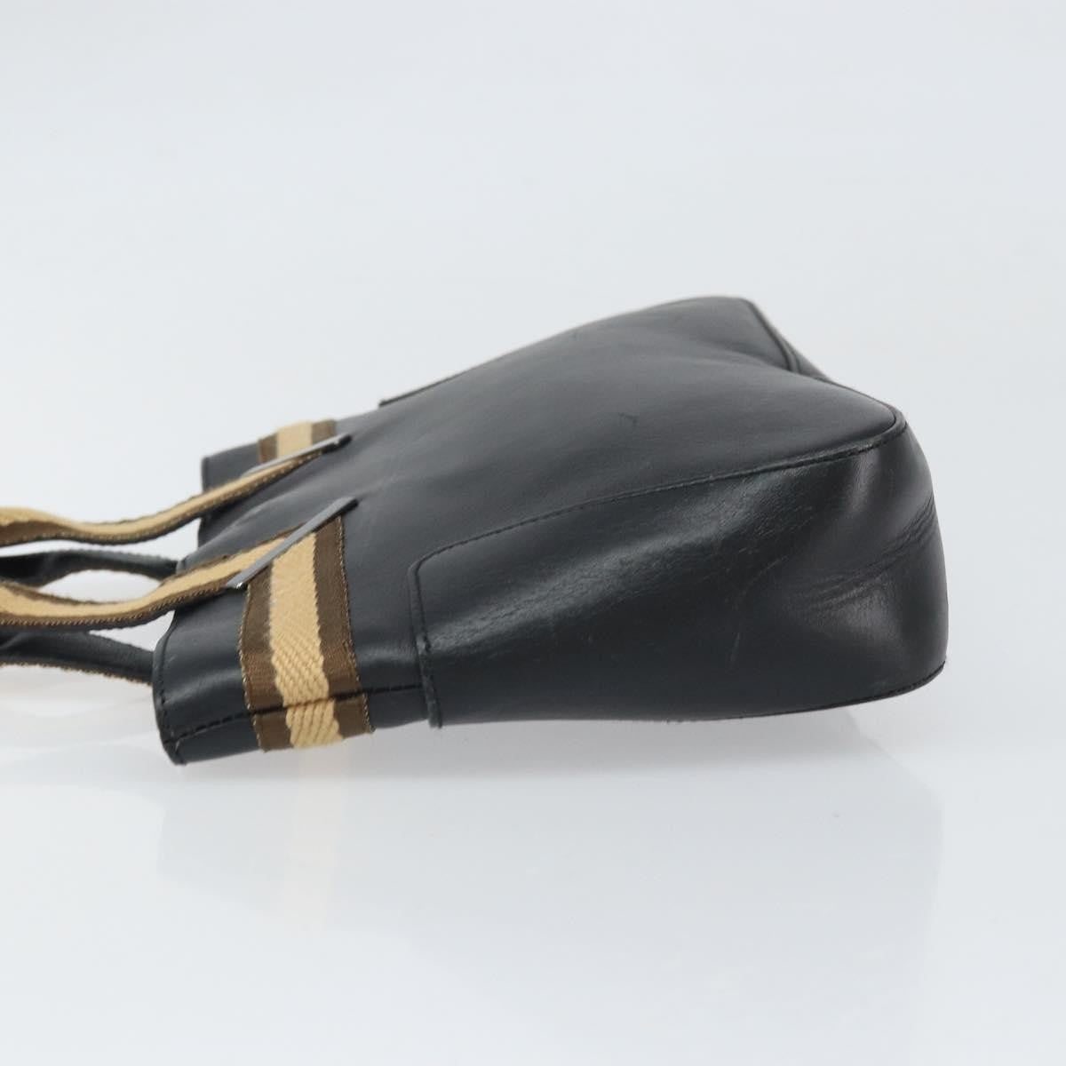 Gucci Vintage Web Tote Leather Black Leather Tote Bag Bag (Pre-Owned)
