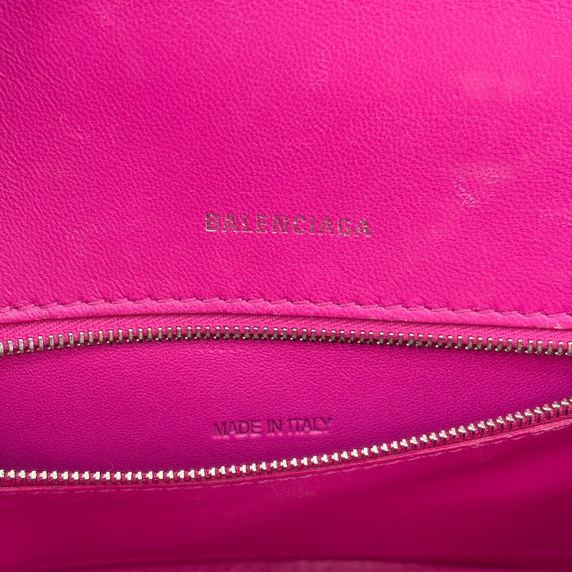 Balenciaga Hourglass Top Handle Leather With Crystals Pink Leather Handbag (Pre-Owned)