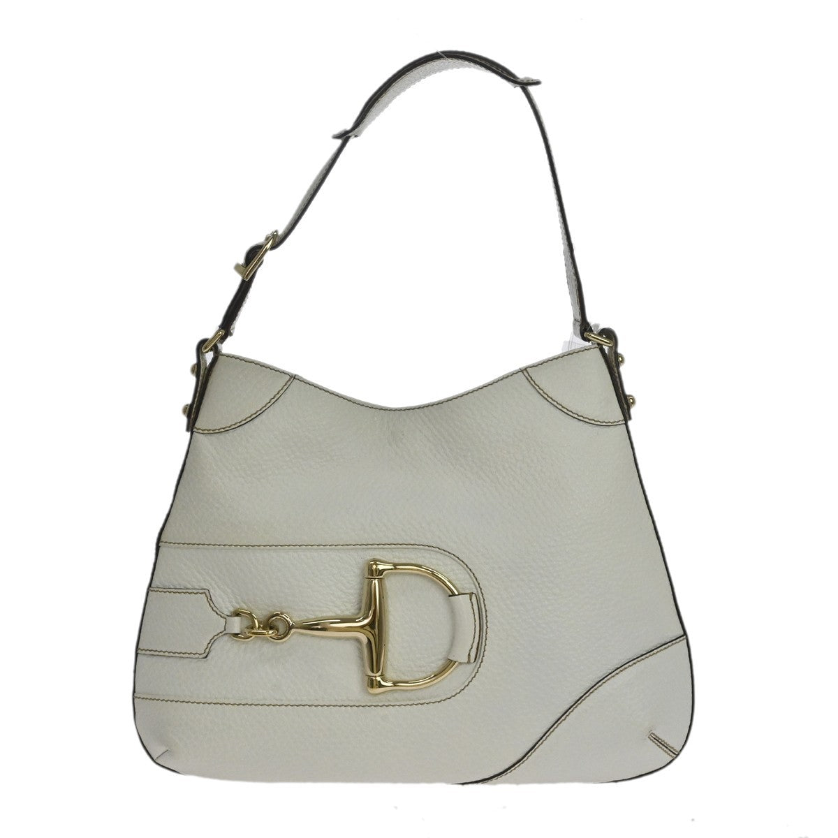 Gucci 1955 Horsebit Leather White Canvas Shoulder Bag Bag (Pre-Owned)