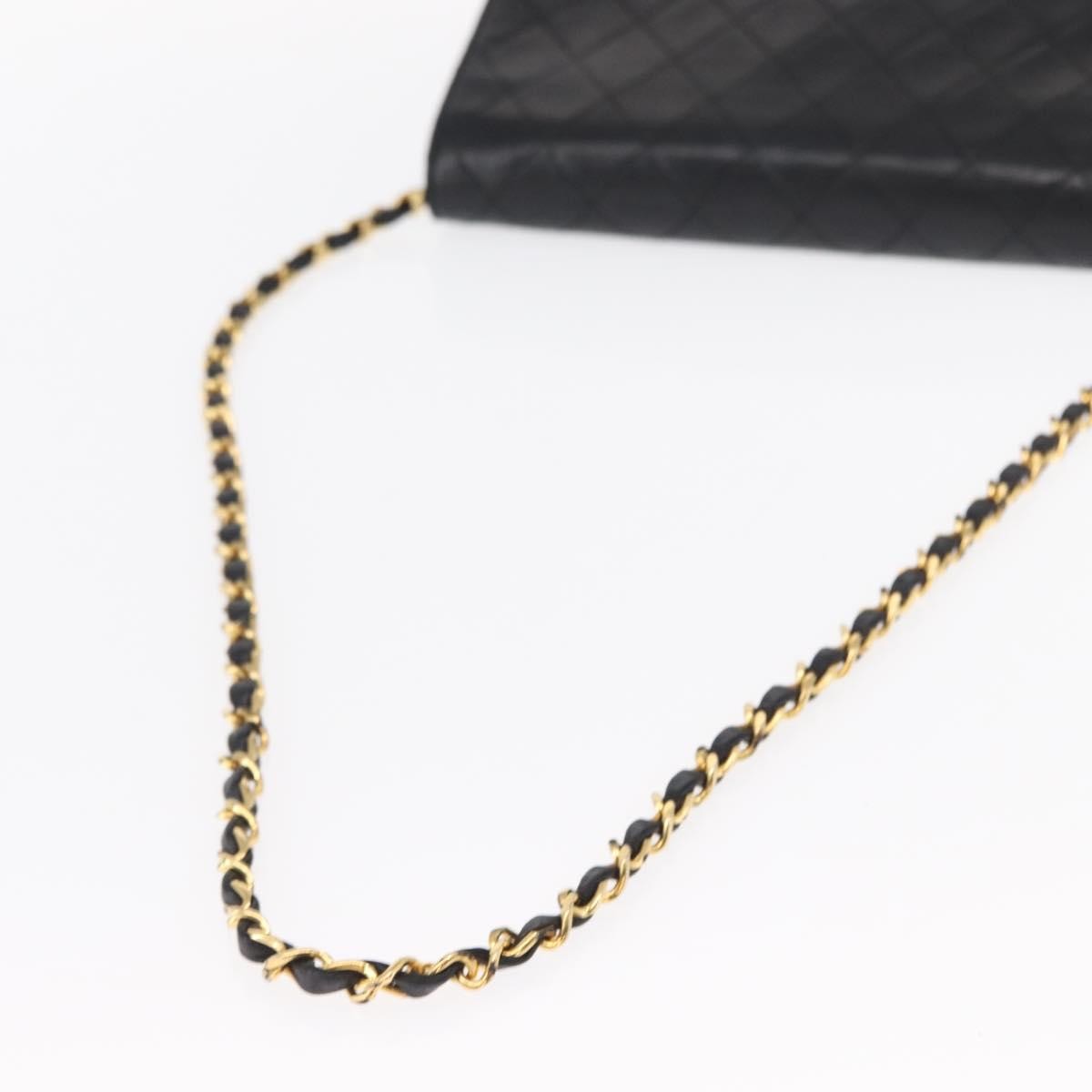 Chanel Vintage Full Flap Quilted Lambskin Black Leather Shoulder Bag Bag (Pre-Owned)