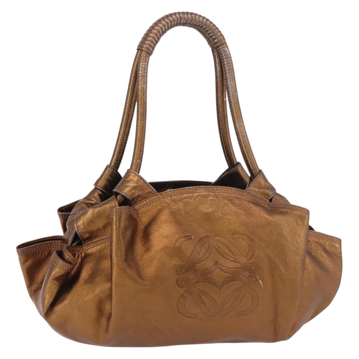 Loewe Anagram Logo Nappa Aire Hand Leather Gold Leather Handbag (Pre-Owned)