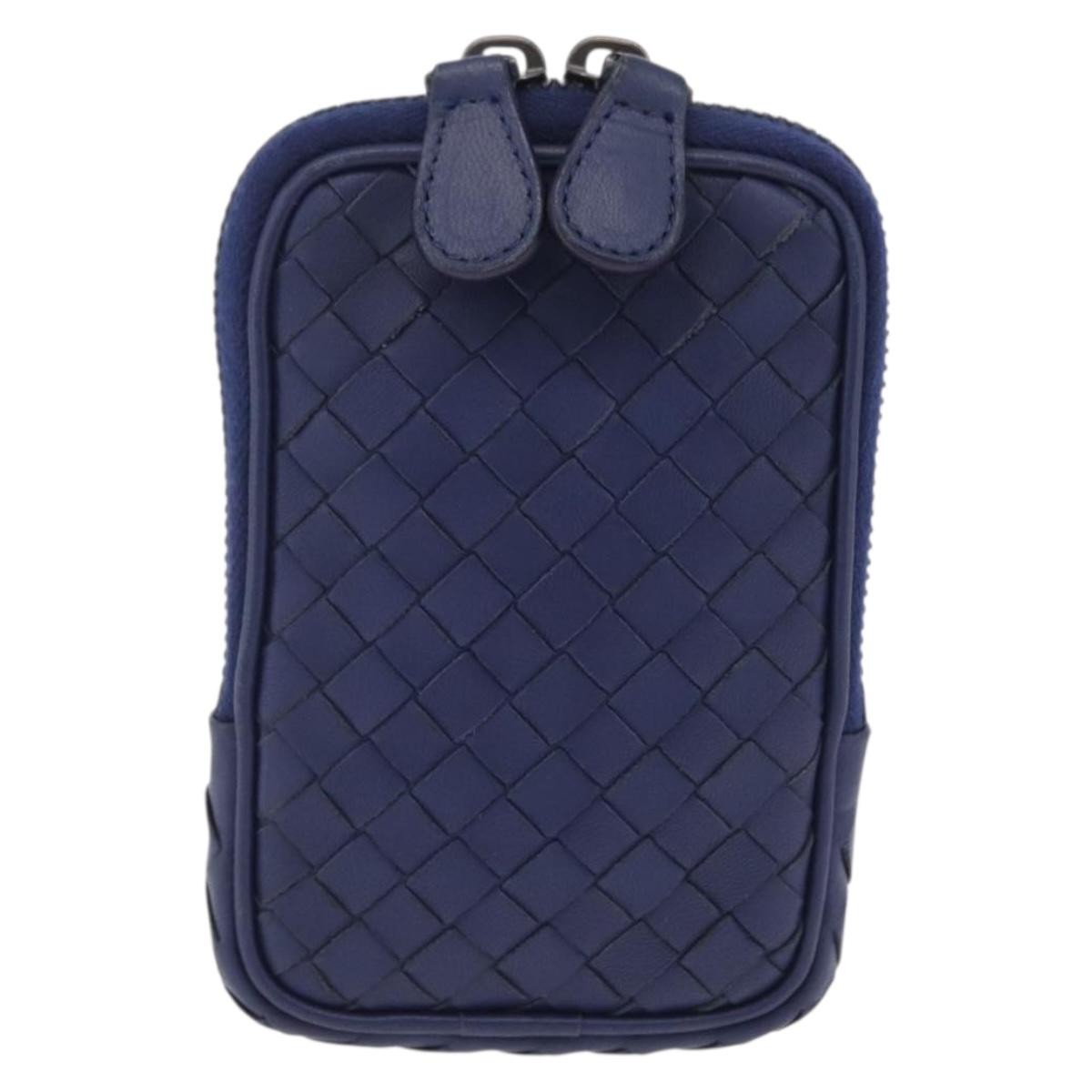 Bottega Veneta Zip Around Intrecciato Nappa Navy Leather Handbag (Pre-Owned)