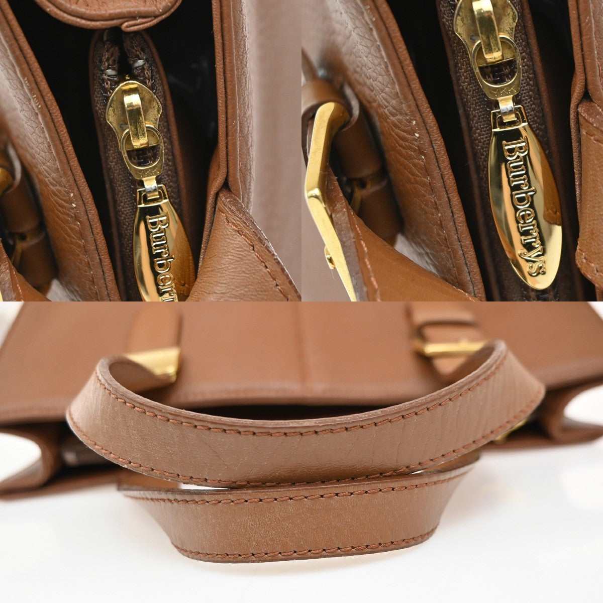 Burberry Vintage Zip Leather Brown Leather Tote Bag Bag (Pre-Owned)