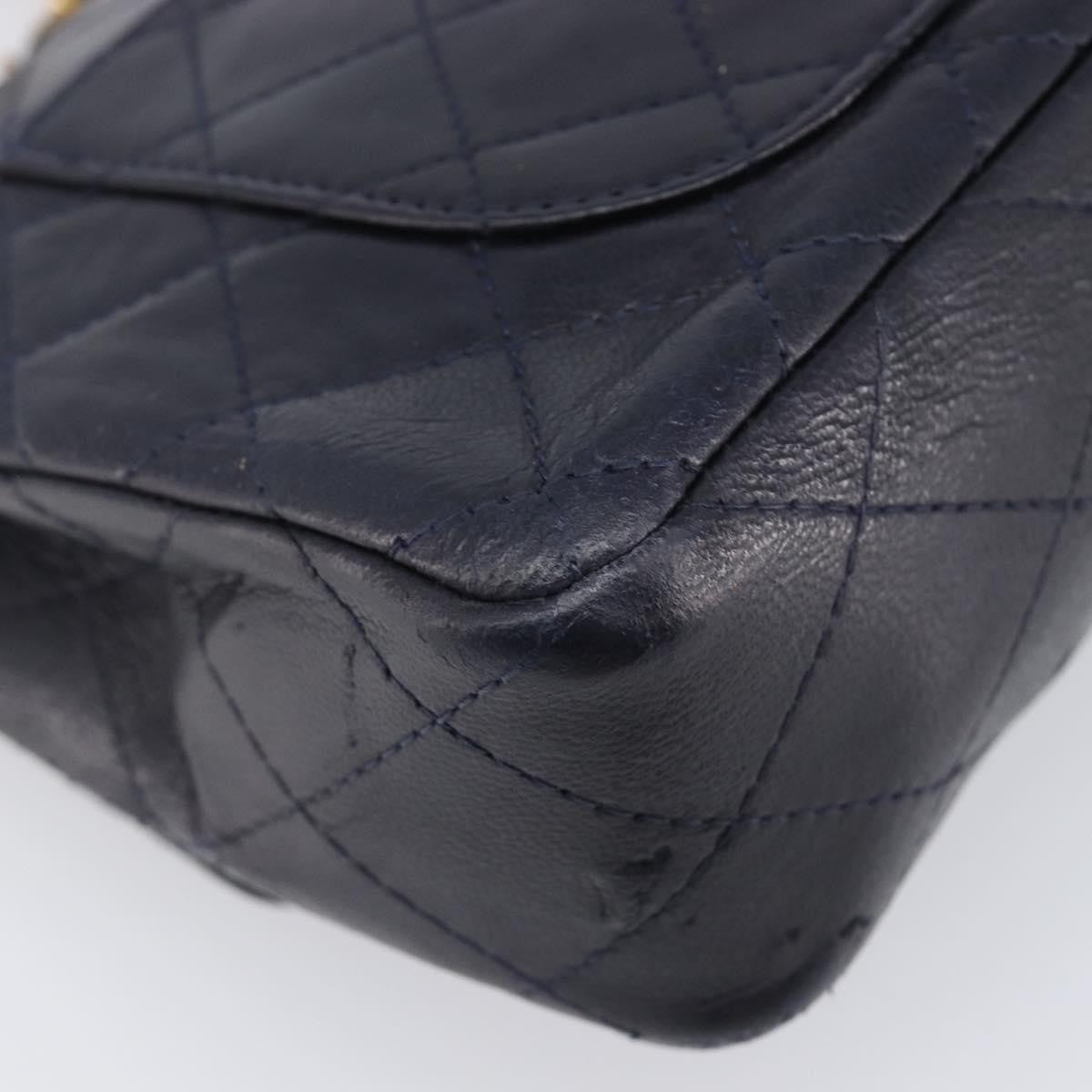Chanel Timeless - Classic Double Flap Quilted Lambskin Navy Leather Handbag (Pre-Owned)