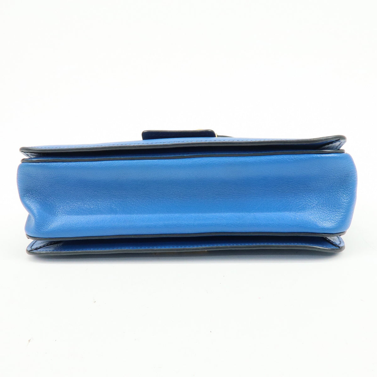 Miu Miu Madras Top Handle Leather Blue Leather Handbag (Pre-Owned)