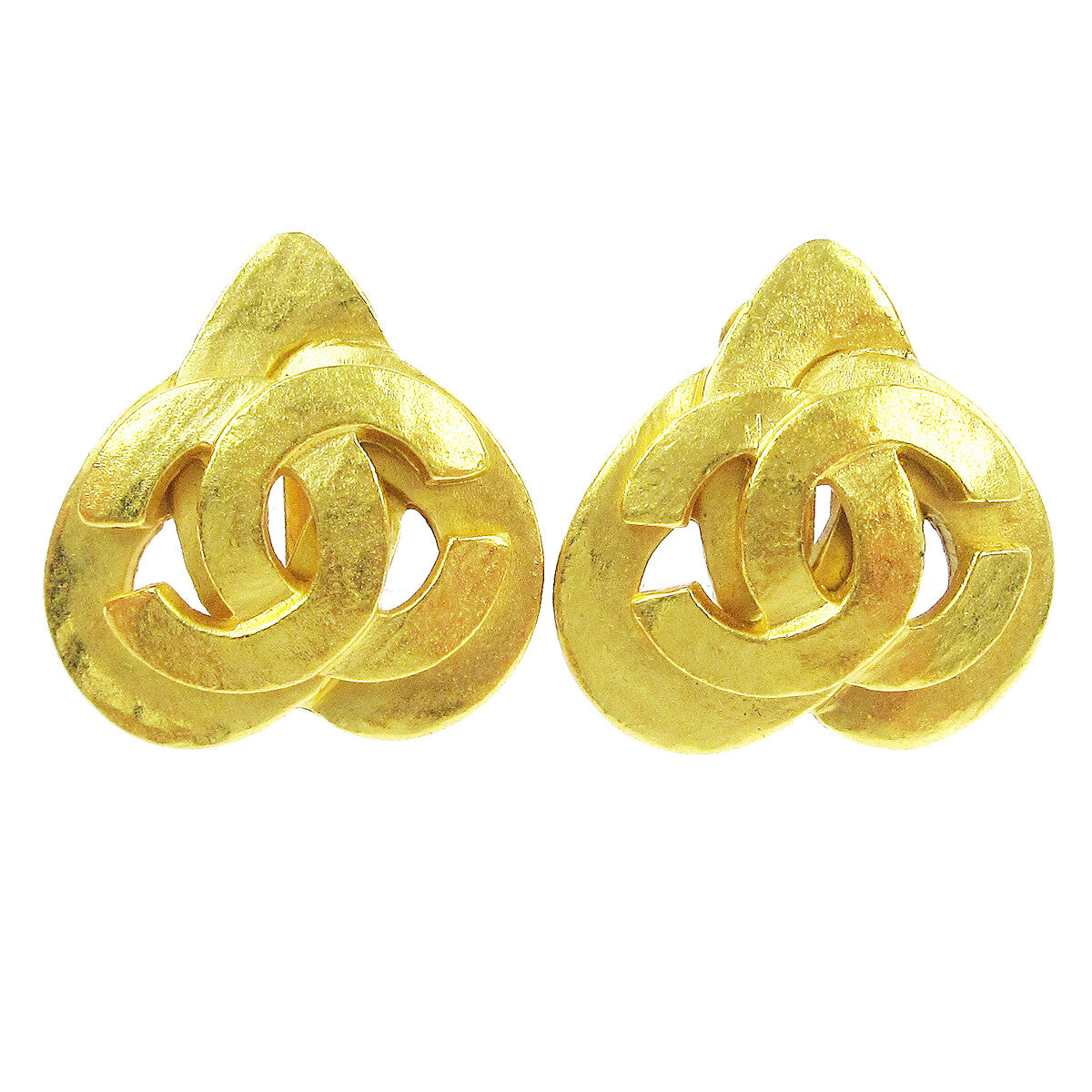 Chanel Vintage Cc Heart Clip-On Metal Gold Gold_Plated Earrings Jewelry (Pre-Owned)