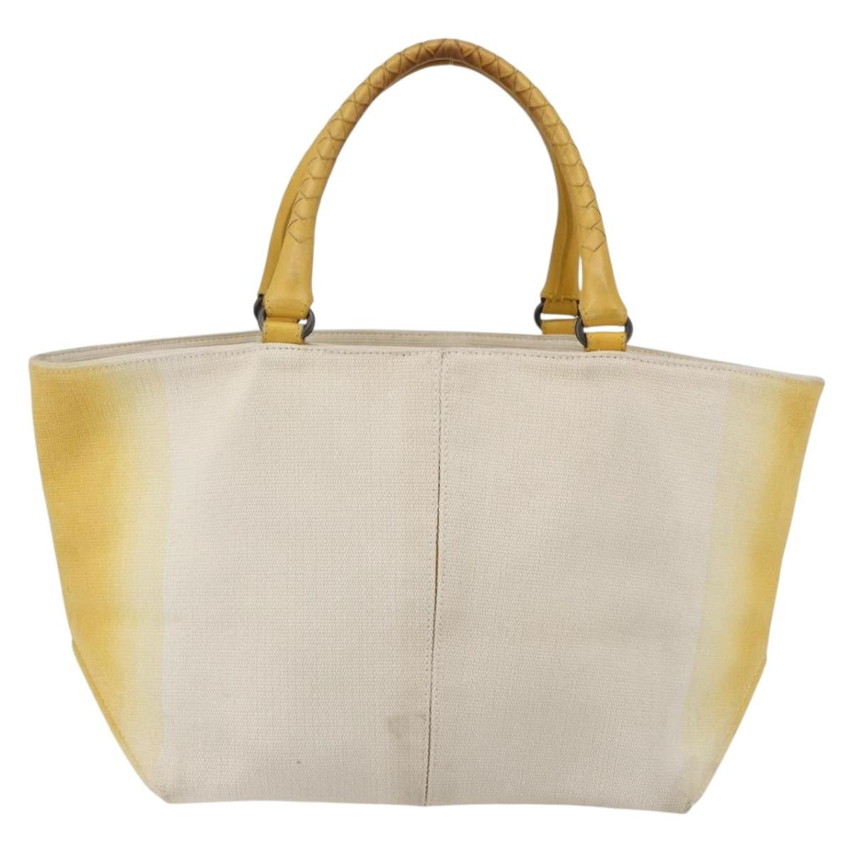 Bottega Veneta Braided Handle Open Canvas With Leather Yellow Canvas Bag (Pre-Owned)