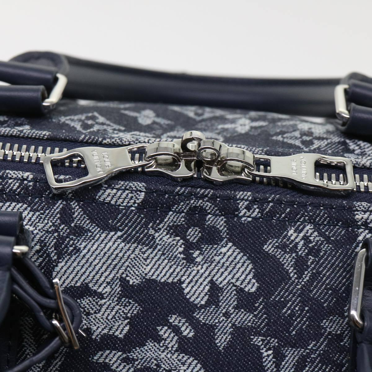 Louis Vuitton Keepall Bandouliere Monogram Tapestry Canvas Navy Canvas Bag (Pre-Owned)