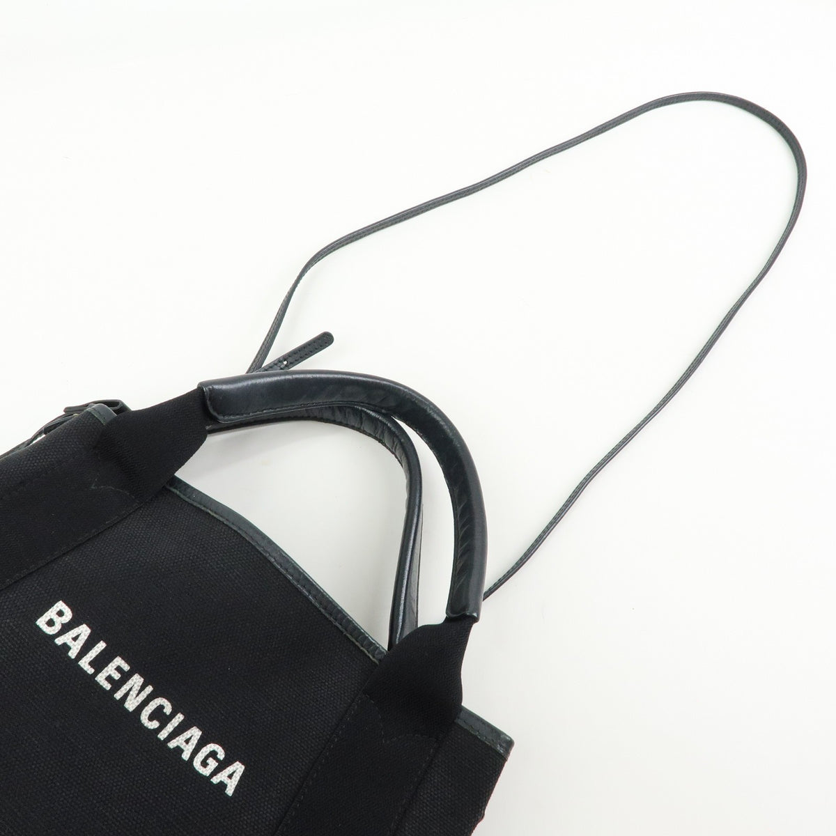 Balenciaga Navy Cabas Canvas With Leather Black Canvas Tote Bag Bag (Pre-Owned)