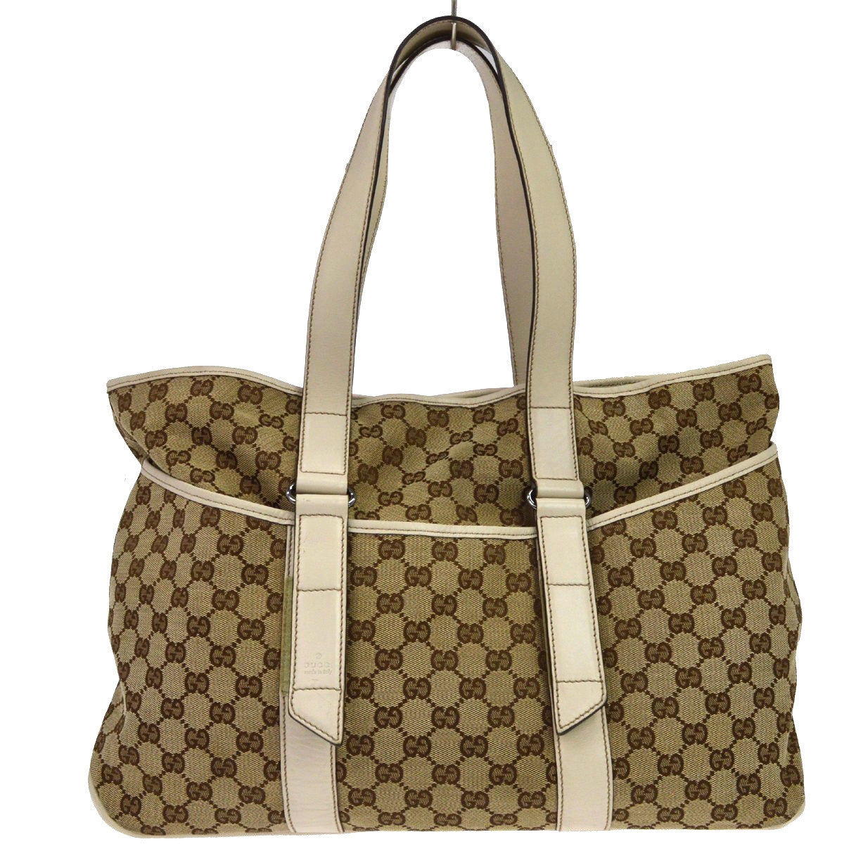 Gucci Belted Gg Canvas With Perforated Leather Beige Canvas Tote Bag Bag (Pre-Owned)