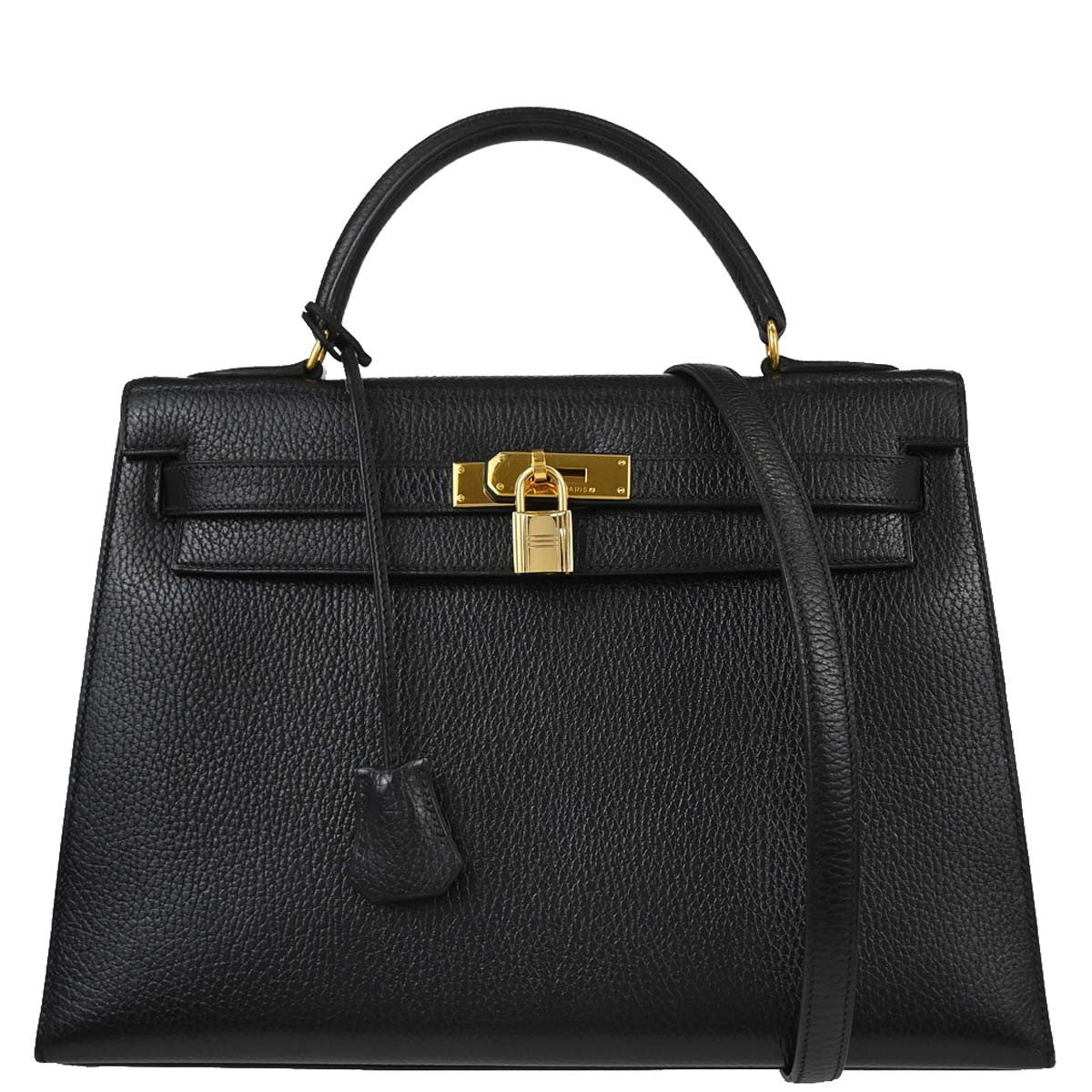 Hermes Kelly Black Ardennes With Gold Hardware Black Leather Handbag (Pre-Owned)
