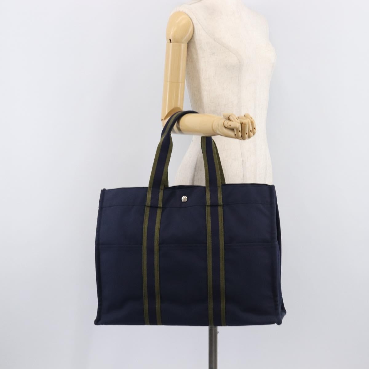 Hermes Fourre Tout Toile Navy Canvas Tote Bag Bag (Pre-Owned)