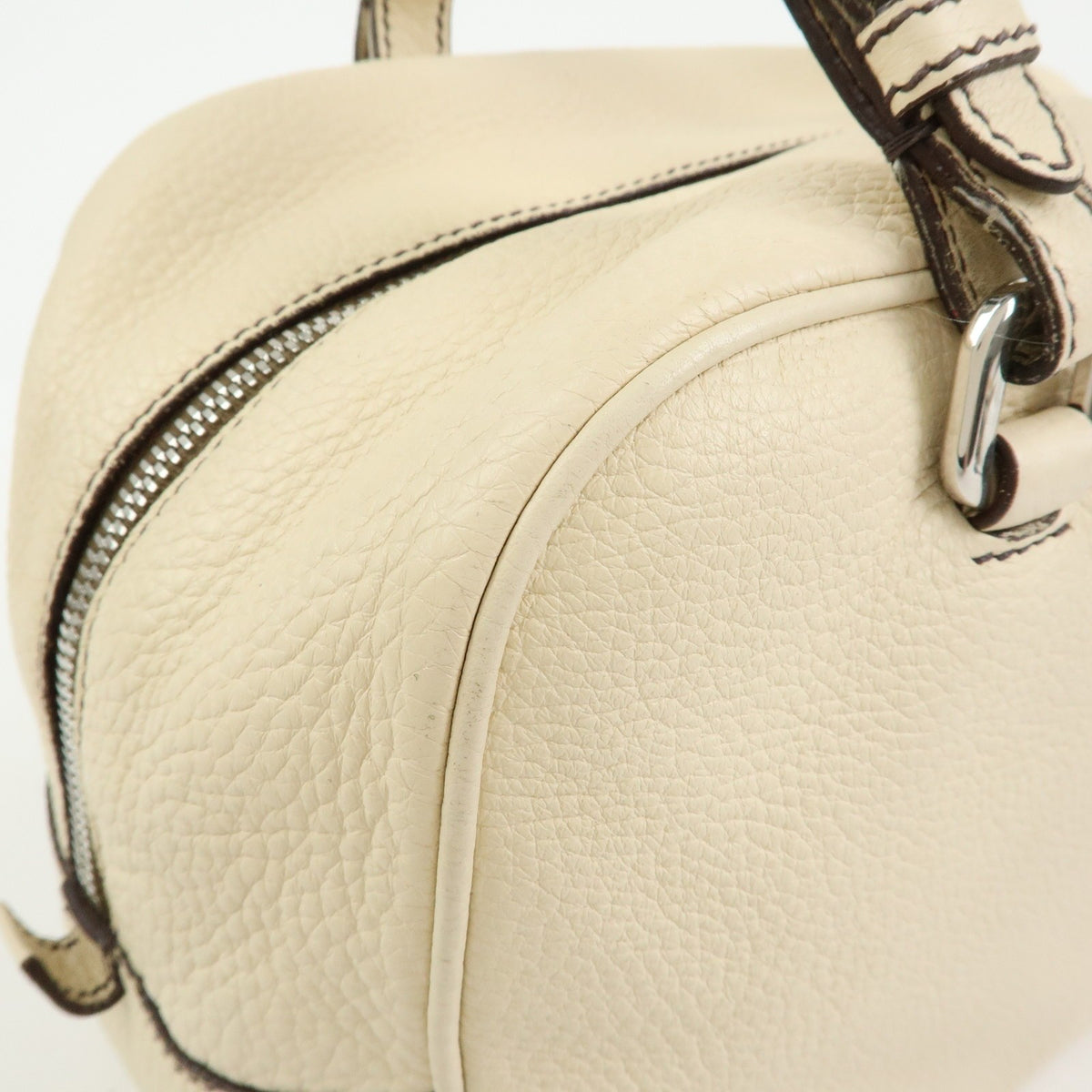 Prada Embossed Logo Bauletto Vitello Daino Beige Leather Handbag (Pre-Owned)