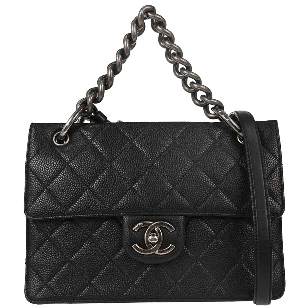Chanel Retro Class Flap Quilted Caviar Black Leather Handbag (Pre-Owned)