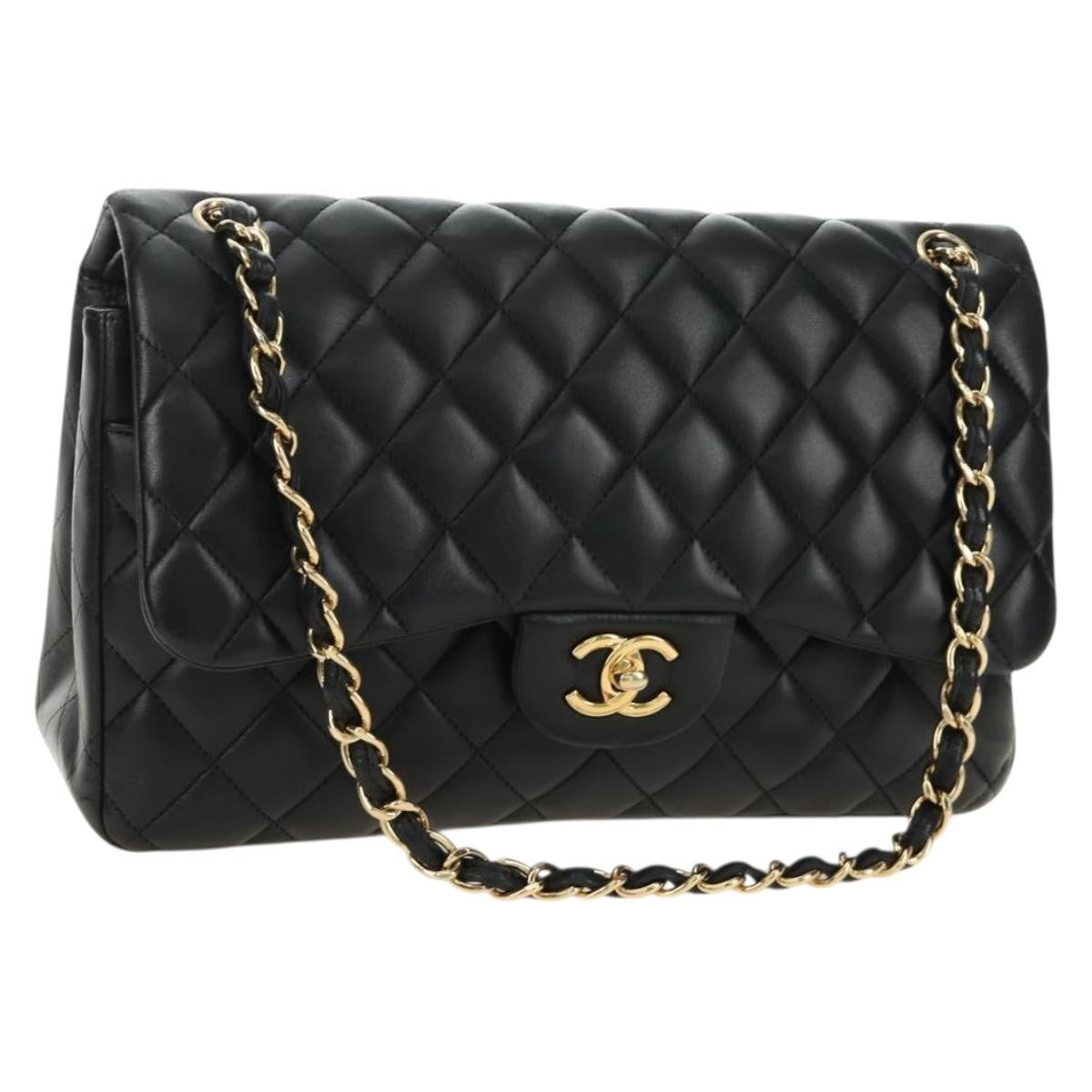 Chanel Timeless - Classic Double Flap Leather Black Leather Handbag (Pre-Owned)