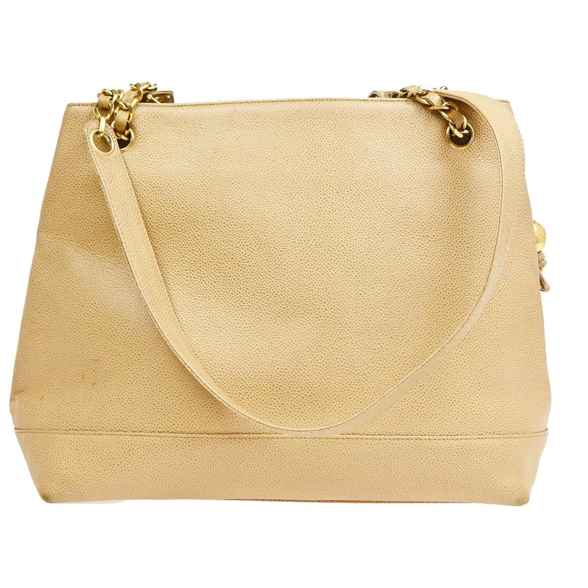 Chanel Vintage Timeless Chain Caviar Beige Leather Shoulder Bag Bag (Pre-Owned)