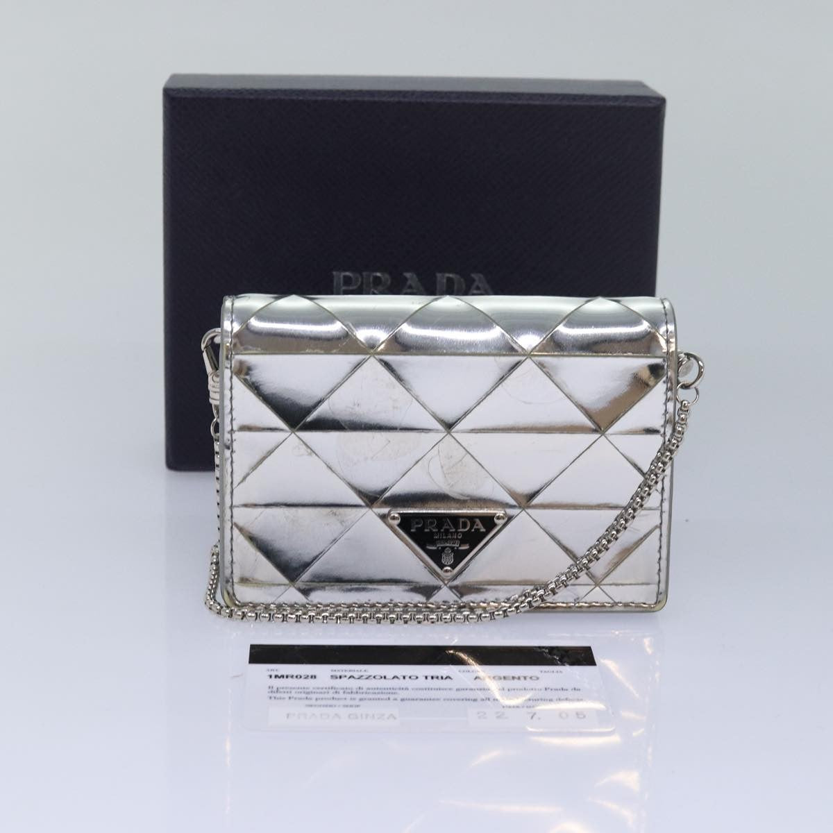 Prada Chain Embellished Leather Silver Leather Wallets Accessory (Pre-Owned)