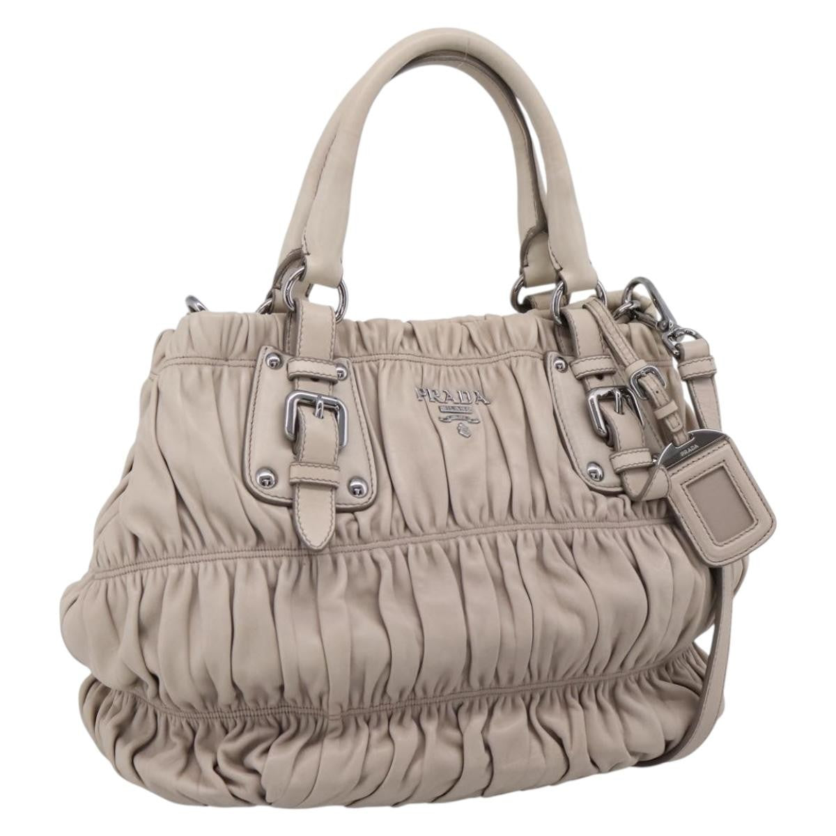 Prada Gaufre Convertible Nappa Leather Beige Leather Tote Bag Bag (Pre-Owned)