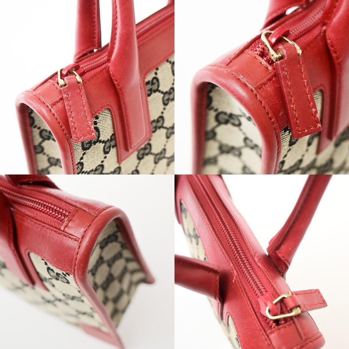 Gucci Vintage Zip Tote Gg Canvas With Leather Gray Canvas Tote Bag Bag (Pre-Owned)
