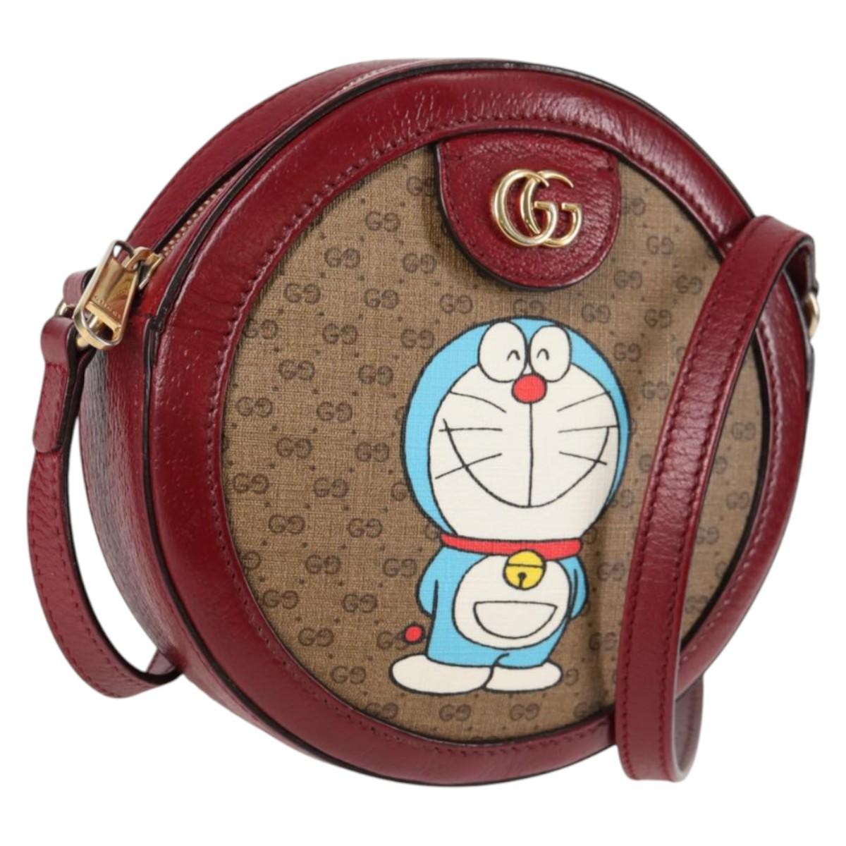 Gucci Doraemon Round Printed Mini Gg Coated Canvas Beige Canvas Shoulder Bag Bag (Pre-Owned)