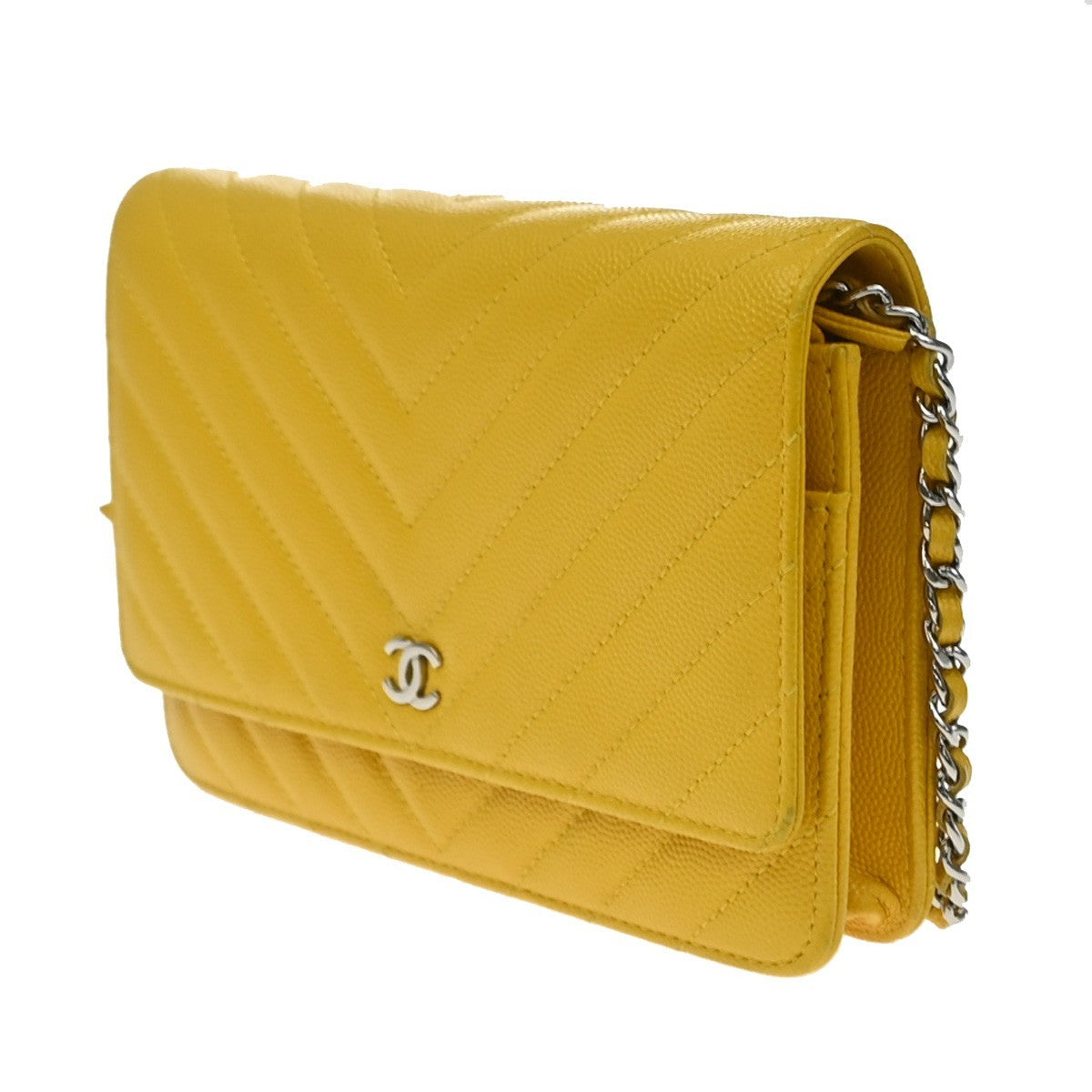 Chanel Wallet On Chain Quilted Caviar Yellow Calfskin Crossbody Bag Bag (Pre-Owned)