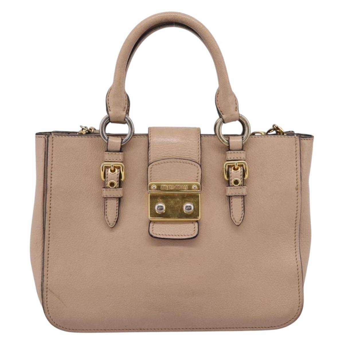 Miu Miu Madras Convertible Lock Leather Beige Leather Tote Bag Bag (Pre-Owned)