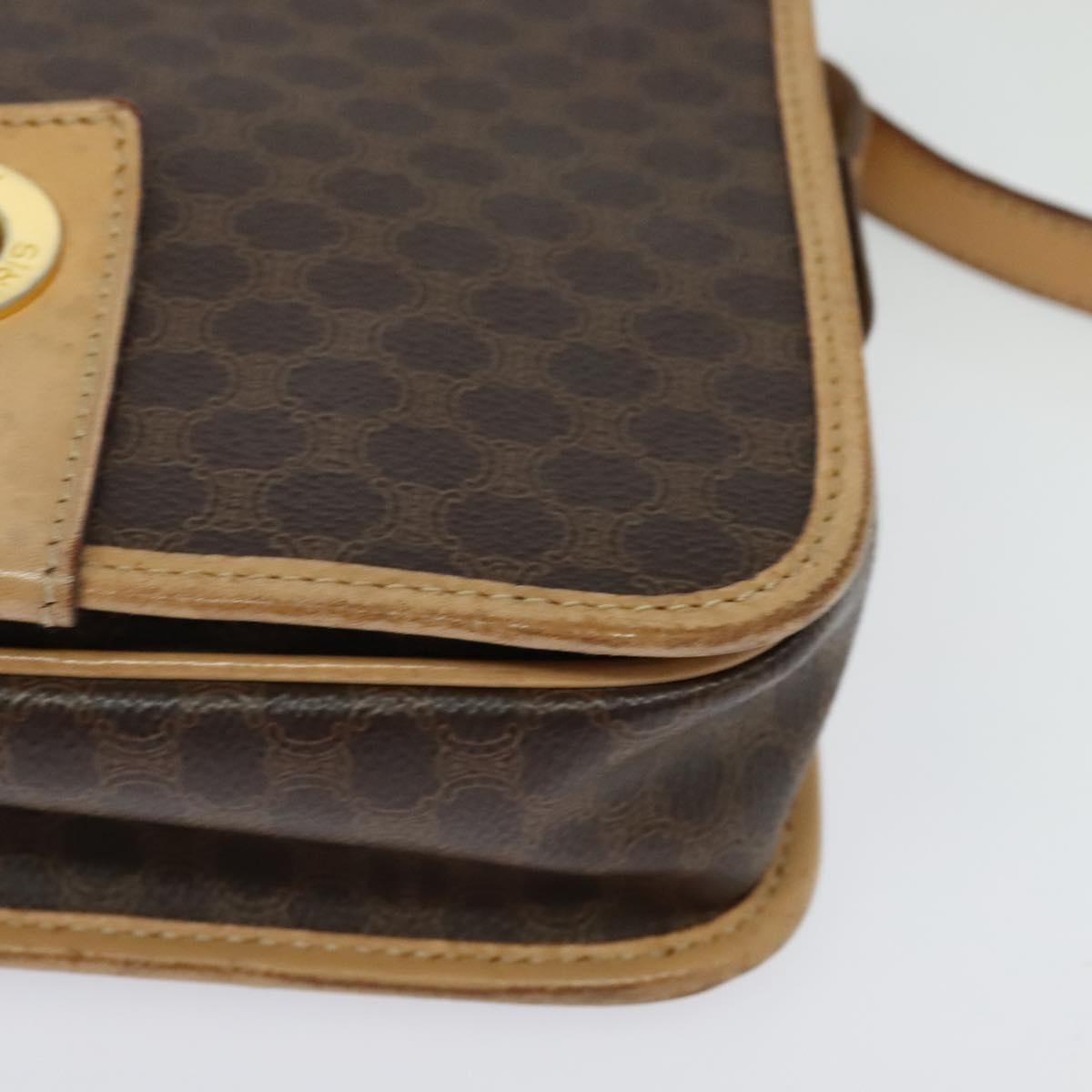 Celine Macadam Shoulder Pvc Leather Brown Canvas Bag (Pre-Owned)