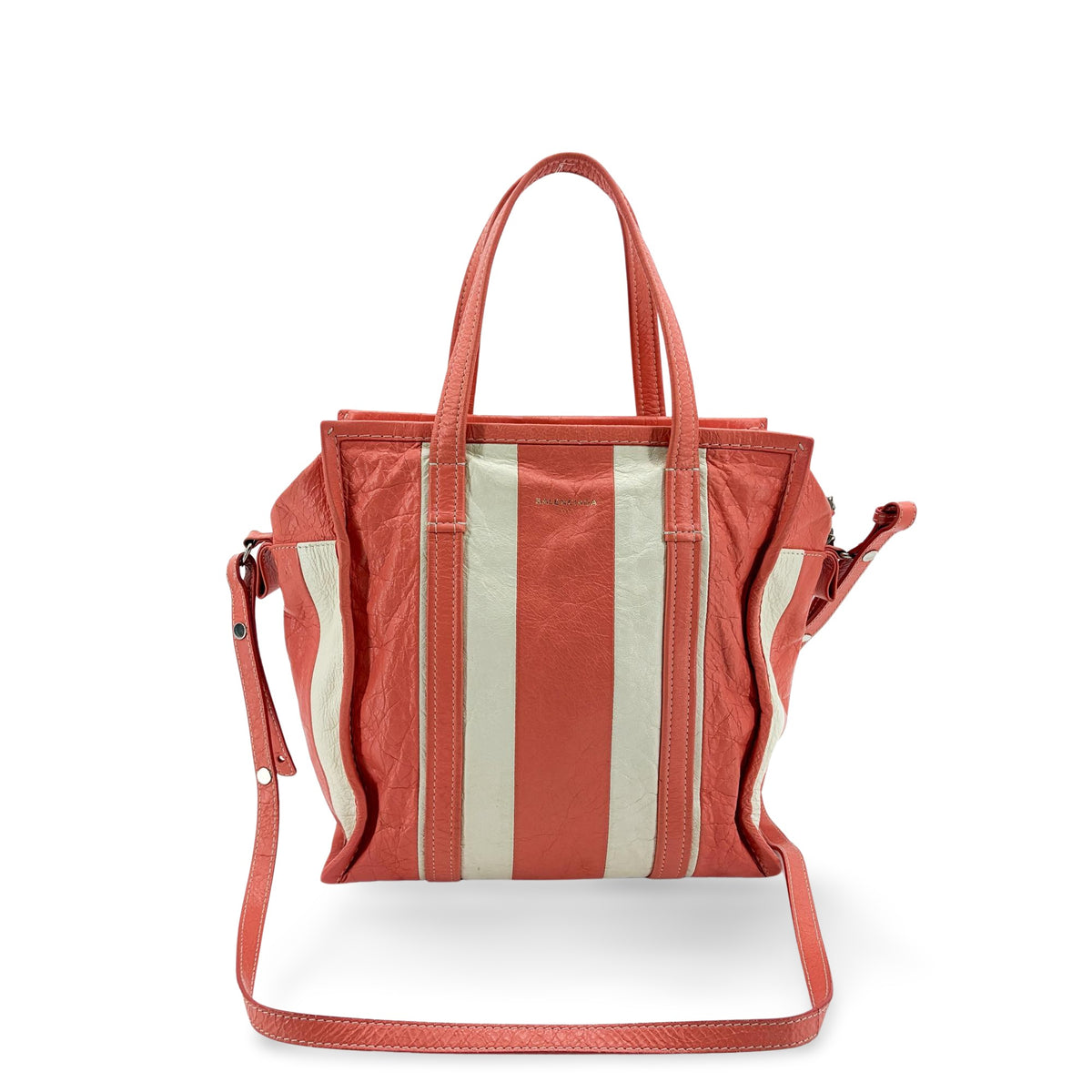 Balenciaga Bazar Striped Leather White Leather Tote Bag Bag (Pre-Owned)