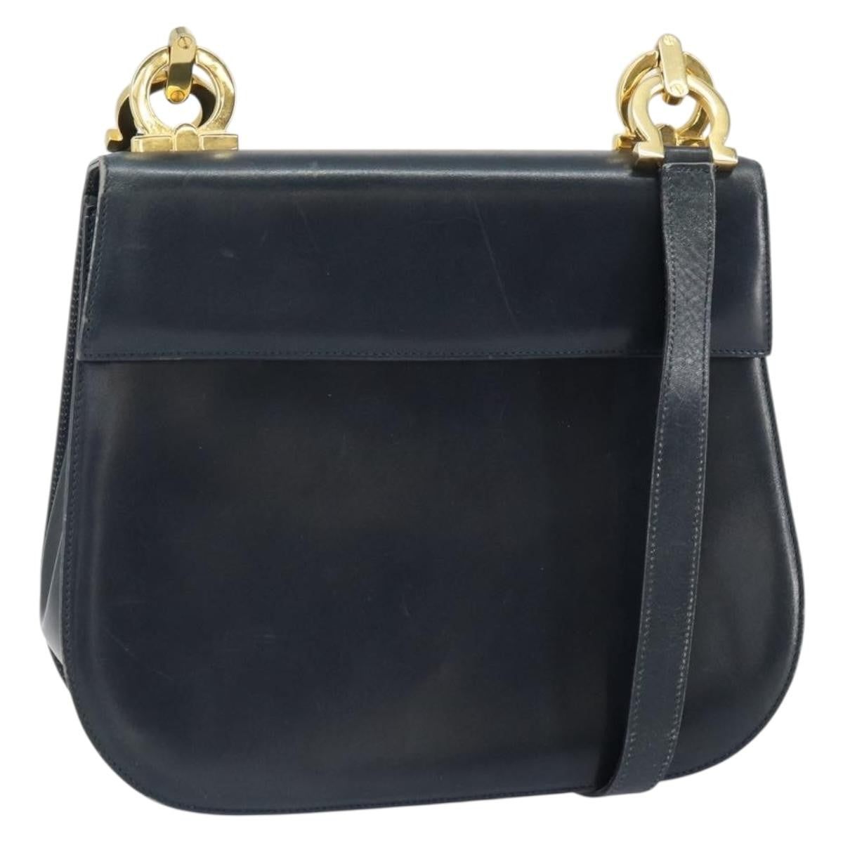 Salvatore Ferragamo Gancini Leather Navy Leather Shoulder Bag Bag (Pre-Owned)