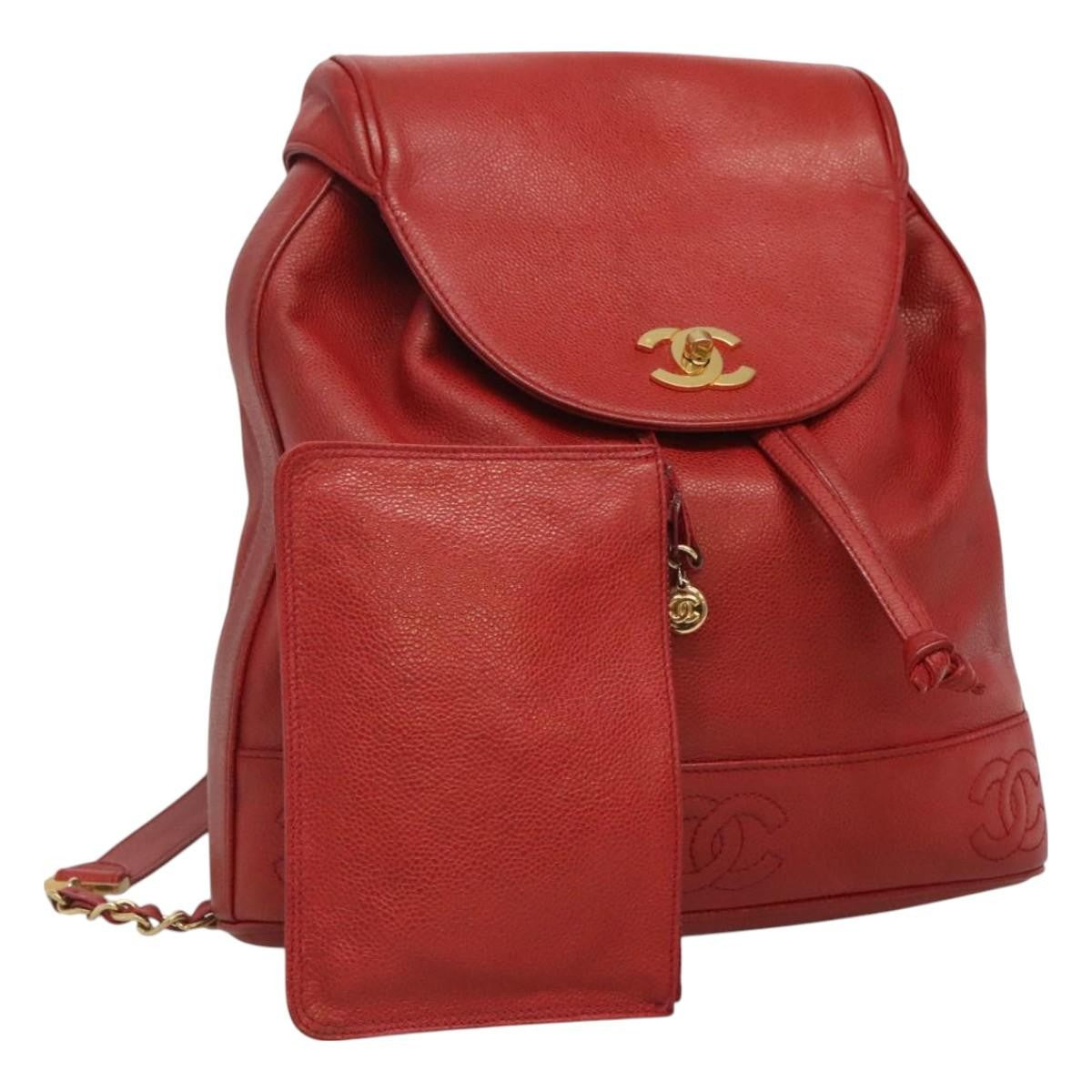 Chanel Vintage Caviar Red Leather Backpack Bag (Pre-Owned)