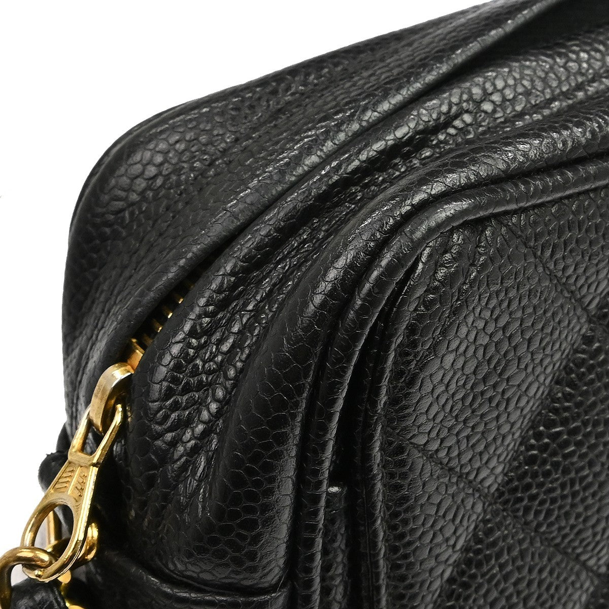 Chanel Vintage Front Pocket Quilted Caviar Black Leather Shoulder Bag Bag (Pre-Owned)