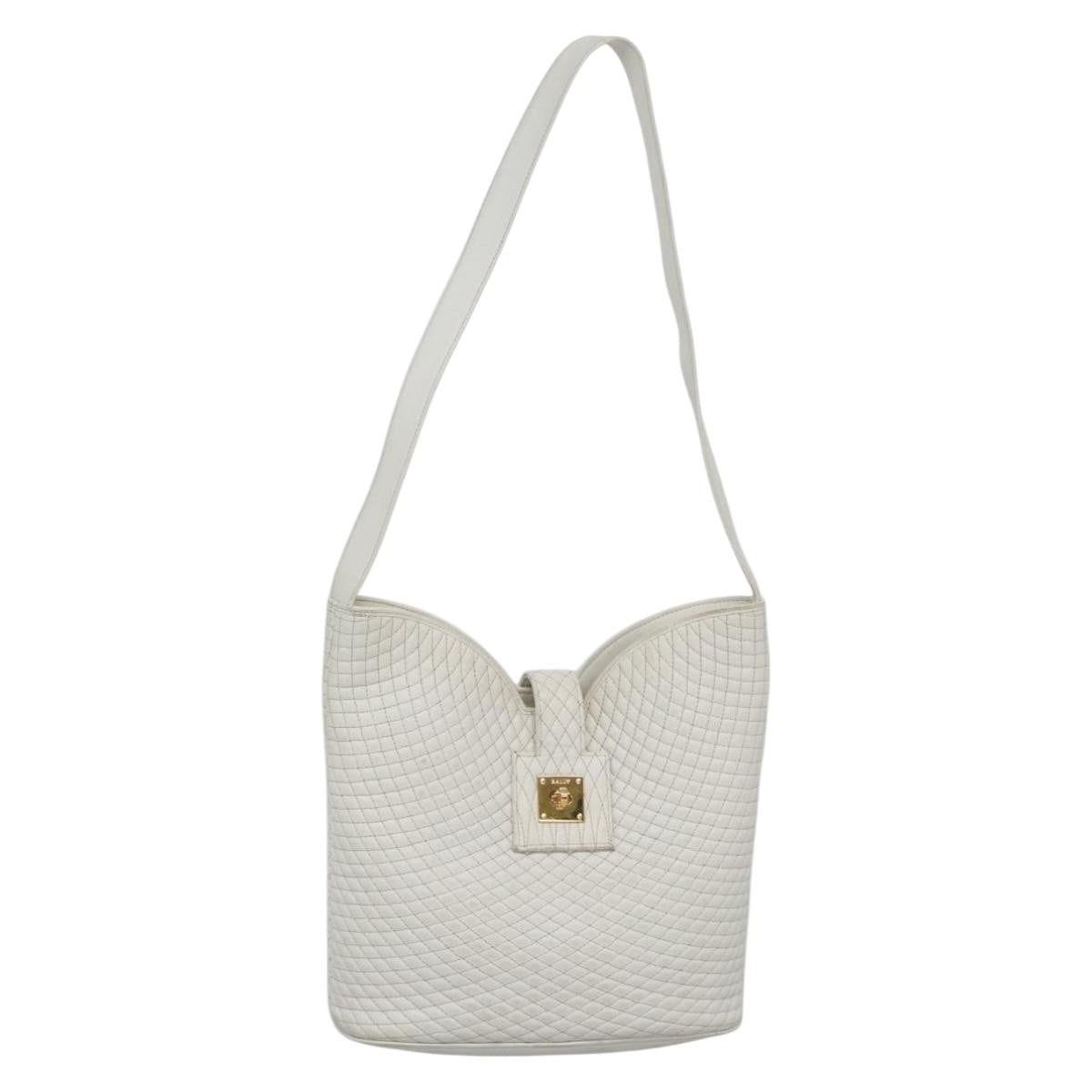 Bally Vintage Quilted Leather White Leather Shoulder Bag Bag (Pre-Owned)