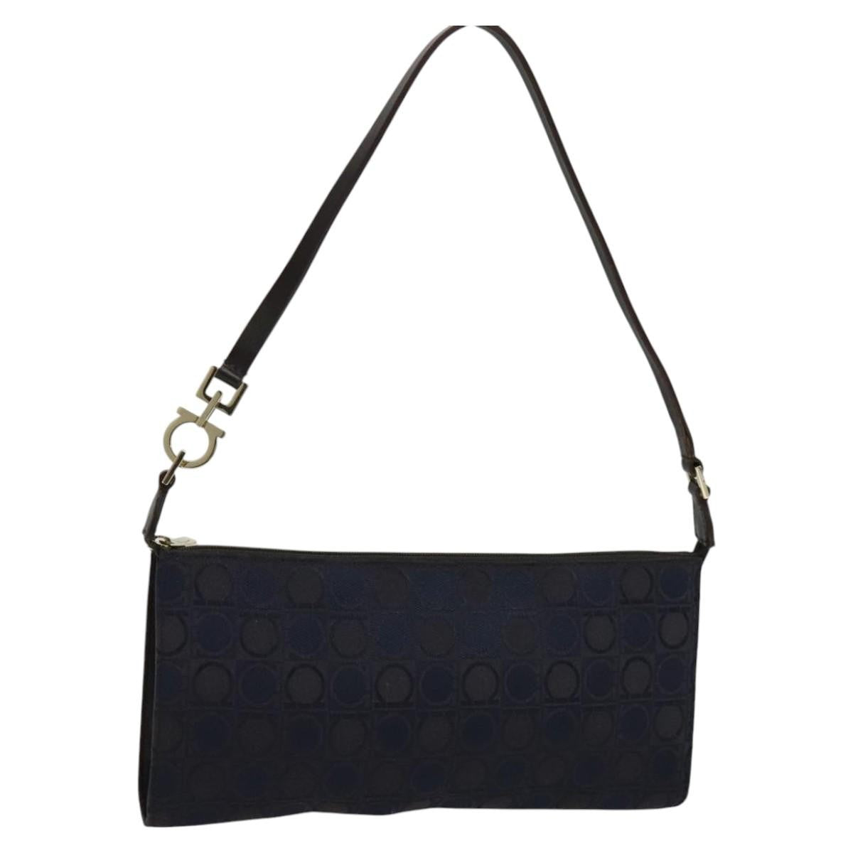 Salvatore Ferragamo Gancini Canvas Navy Canvas Handbag (Pre-Owned)