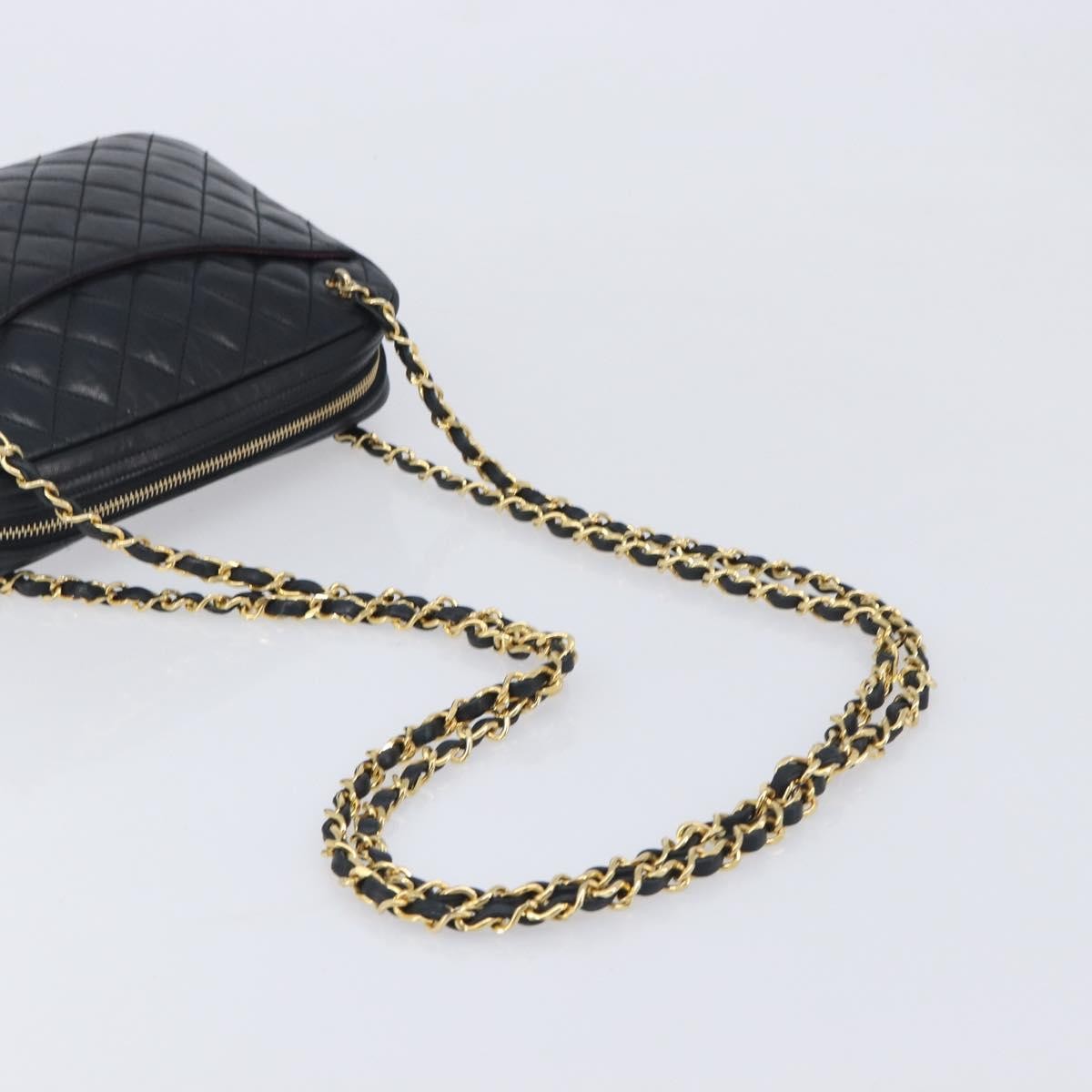 Chanel Vintage Front Pocket Camera Chevron Lambskin Black Leather Handbag (Pre-Owned)