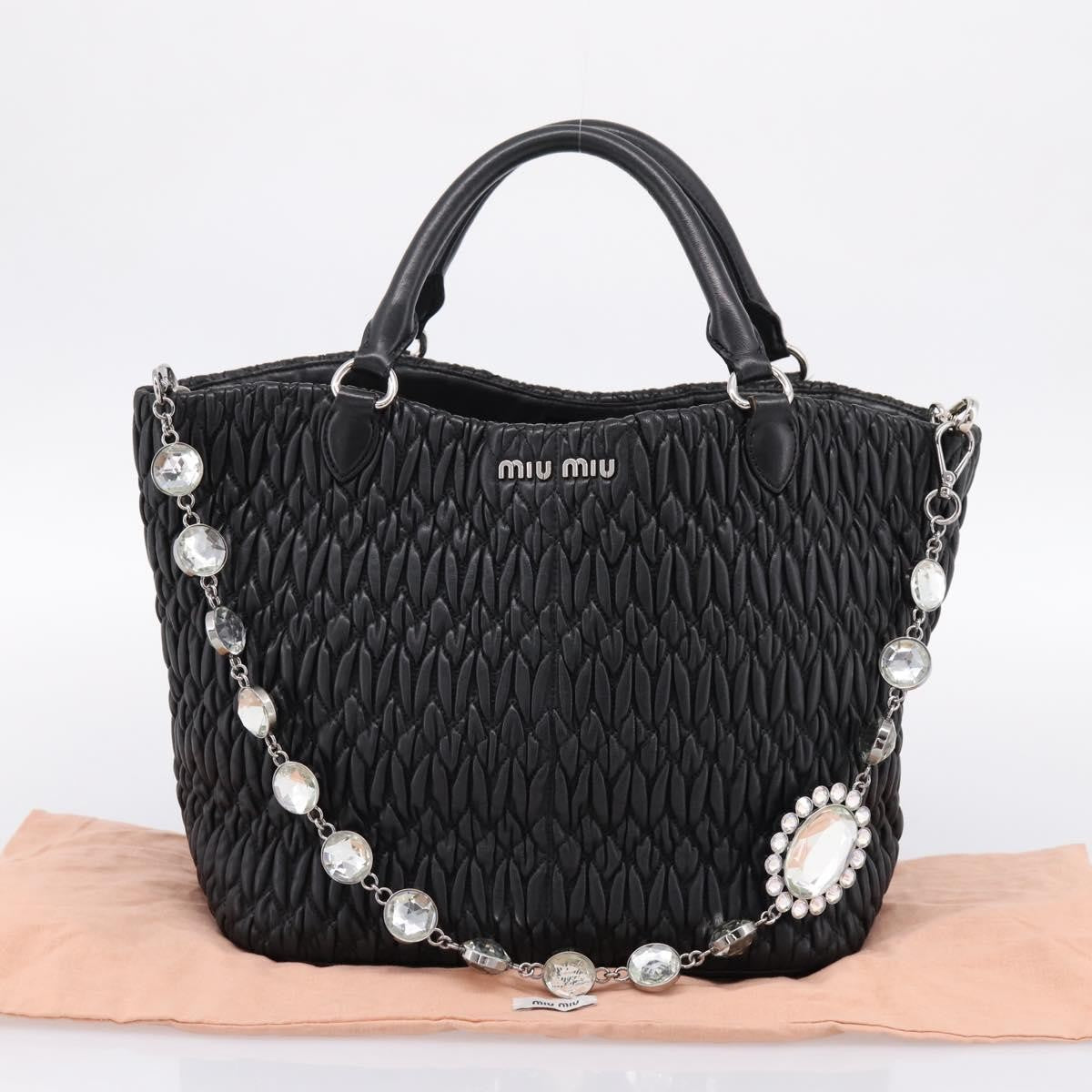 Miu Miu Shopper Tote Matelasse Leather Black Leather Handbag (Pre-Owned)