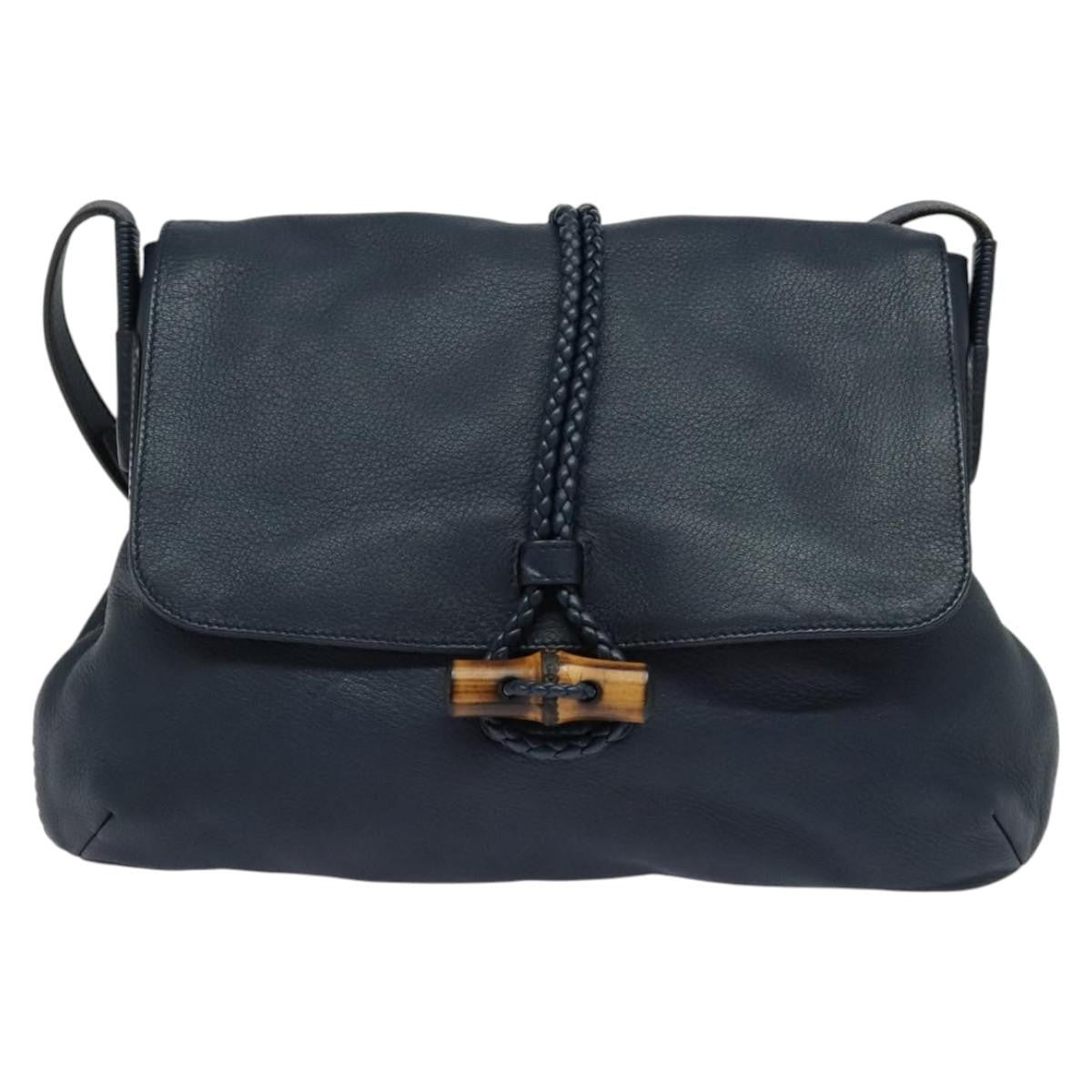 Gucci Hip Bamboo Flap Leather Blue Leather Handbag (Pre-Owned)
