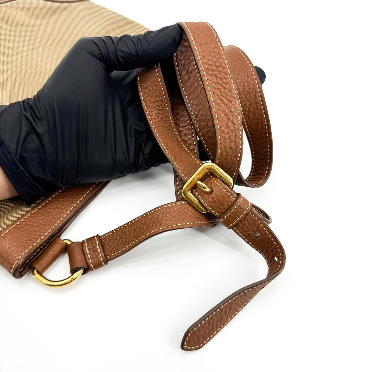 Prada Logo Canvas Beige Canvas Crossbody Bag Bag (Pre-Owned)
