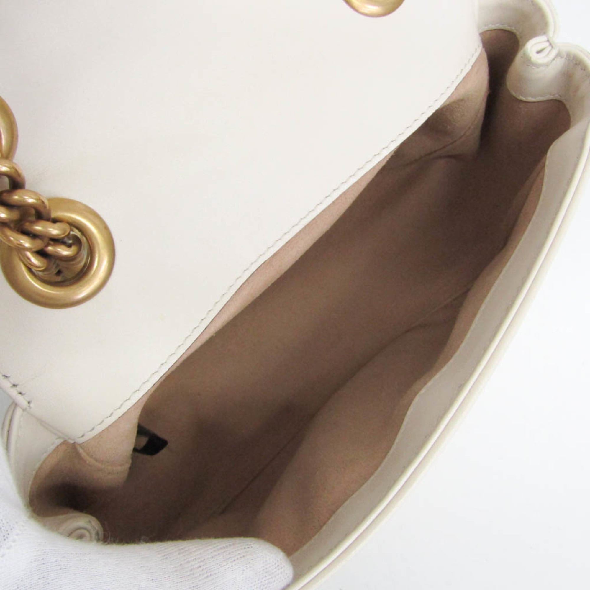 Gucci Gg Marmont Square Flap Matelasse Leather White Leather Shoulder Bag Bag (Pre-Owned)