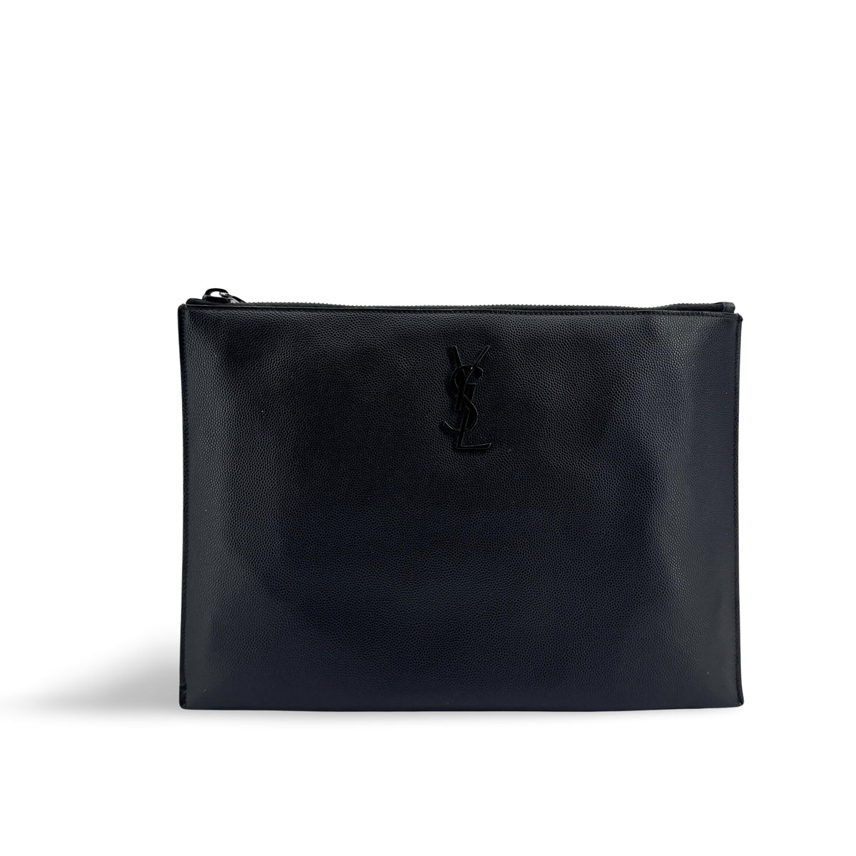 Saint Laurent Classic Monogram Zip Leather Black Leather Clutche & Pouche Bag (Pre-Owned)